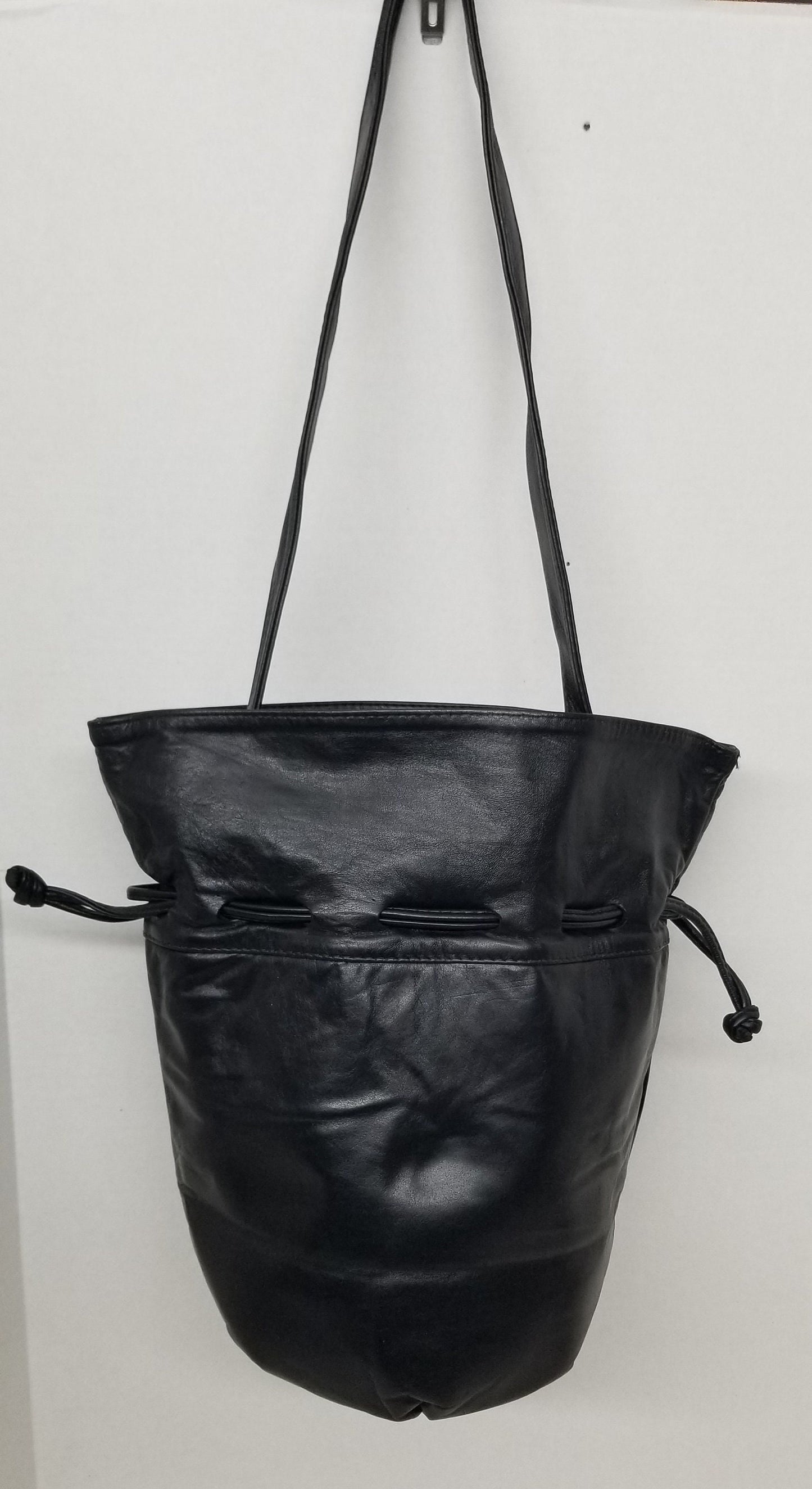 Black Patent Leather Shoulder Bag, Zigzag Design, Made in USA