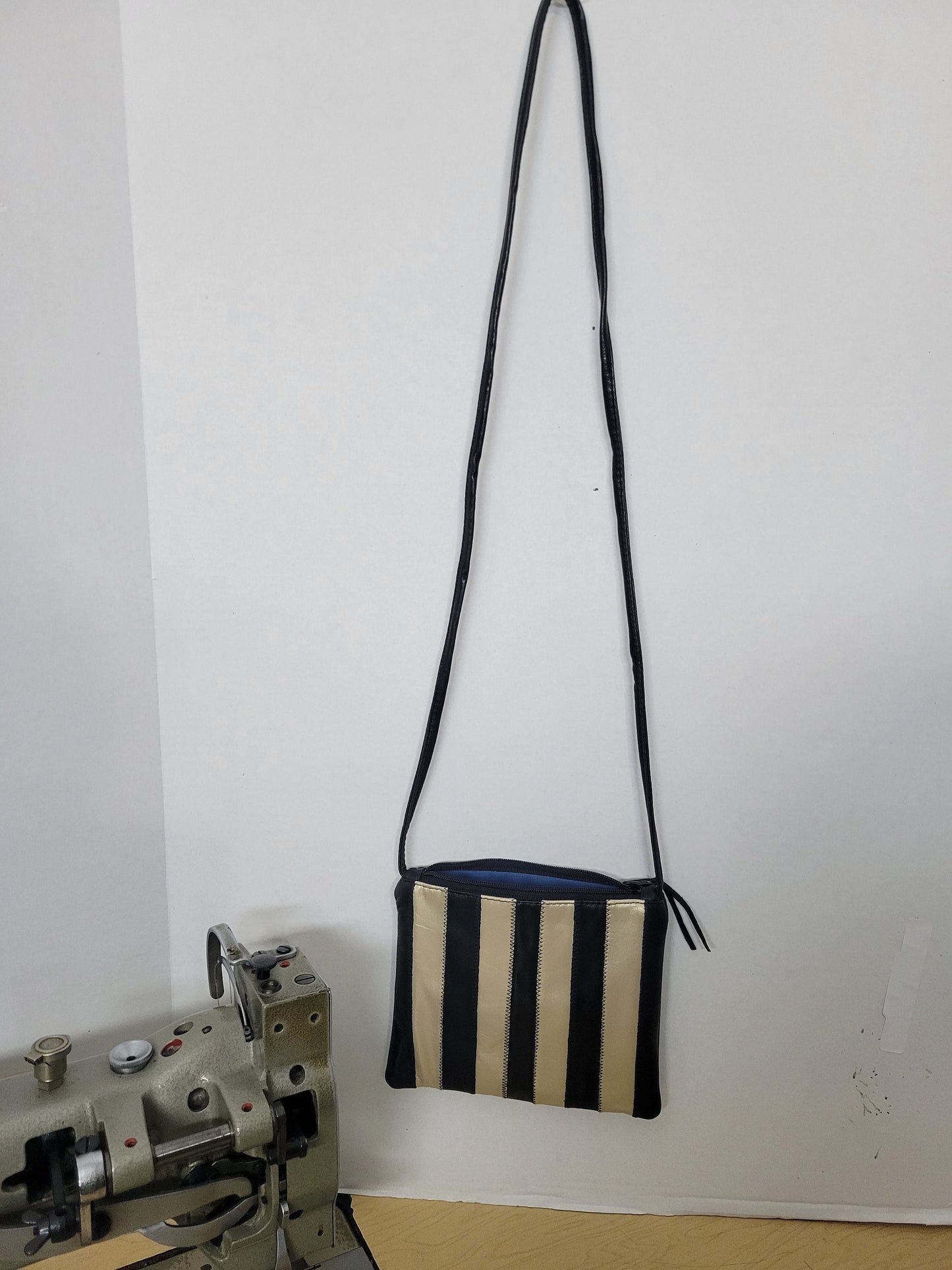 Champagne with Black Zigzag stich Crossbody Handbag#TR3302CB-ZA,Purses for girls,women,Universal Use Genuine Leather. Made in USA.