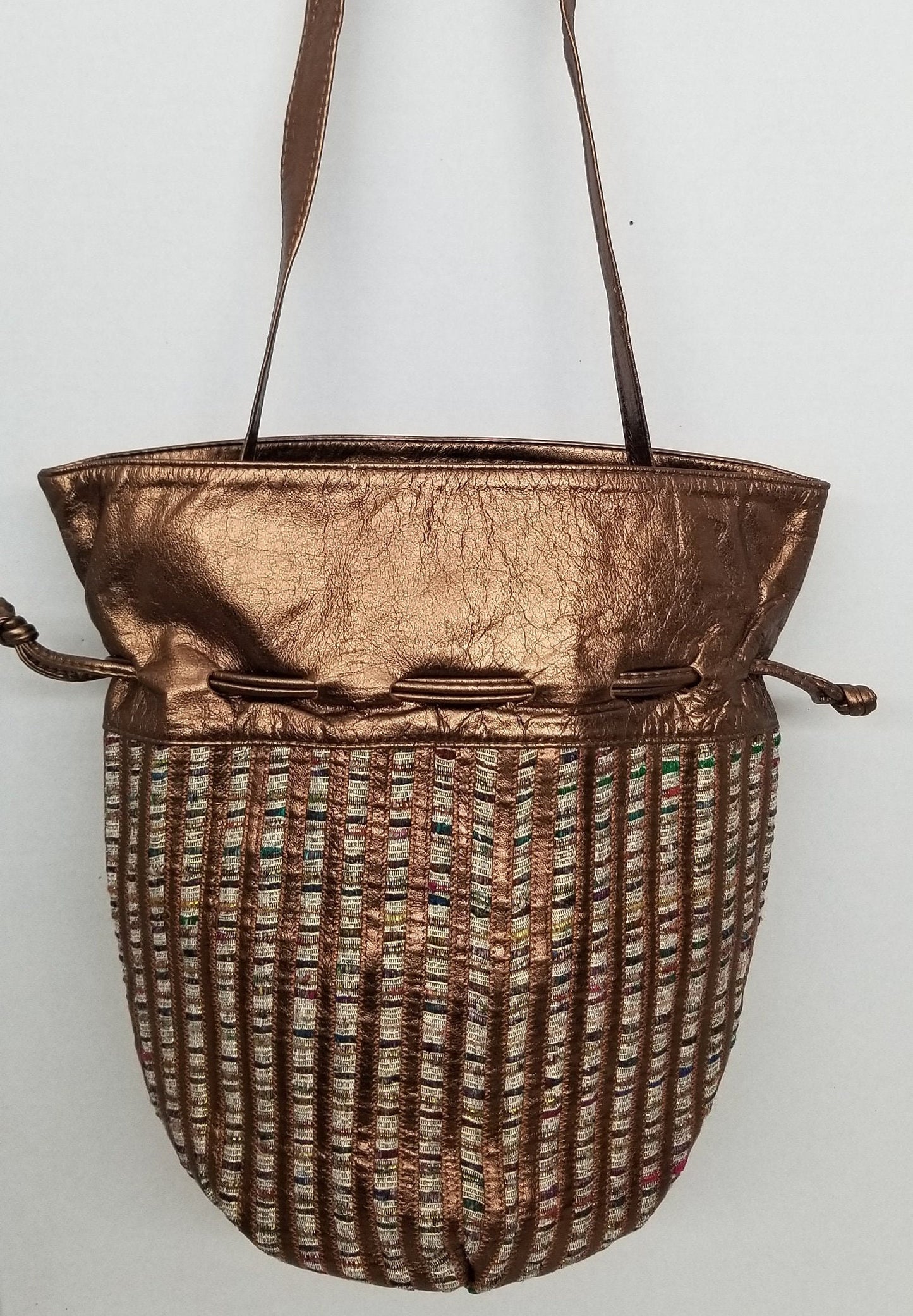 Drowsting shinning Bronx ,Basket bag, with fabric design, zigzags works unique,Light weight bag,Ladies Purse,Genuine Leather,Made in USA.