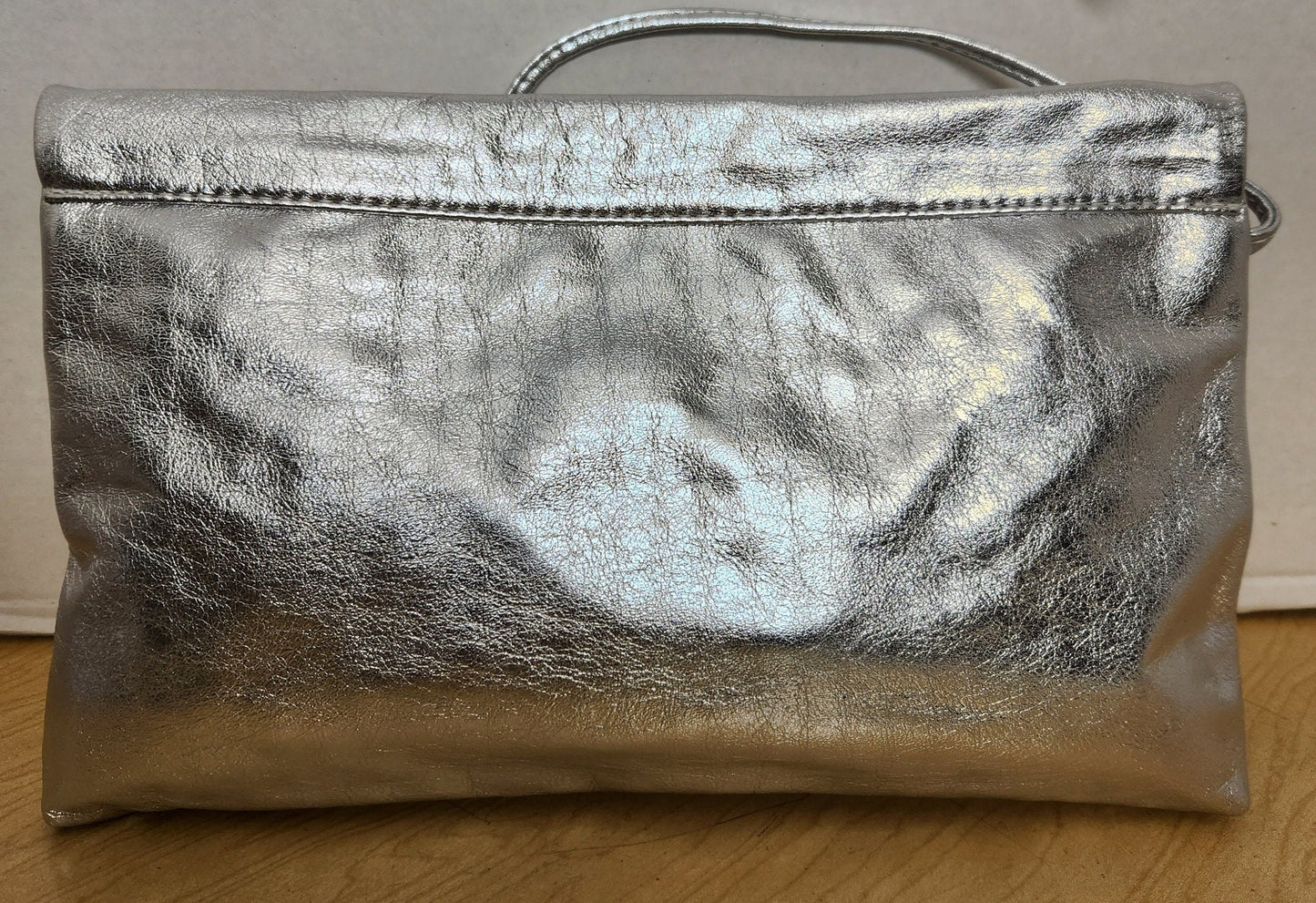 Tejrasila-Beautiful Silver Shining Matalic Envelope, Cluch,and Crossbody Universal Handbag! TR206-Silver! Made In USA!