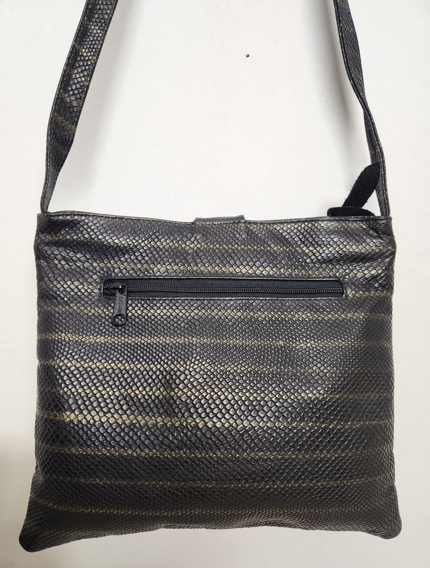 Two Tone Leather Print Crossbody Purse with Ring - Made in USA