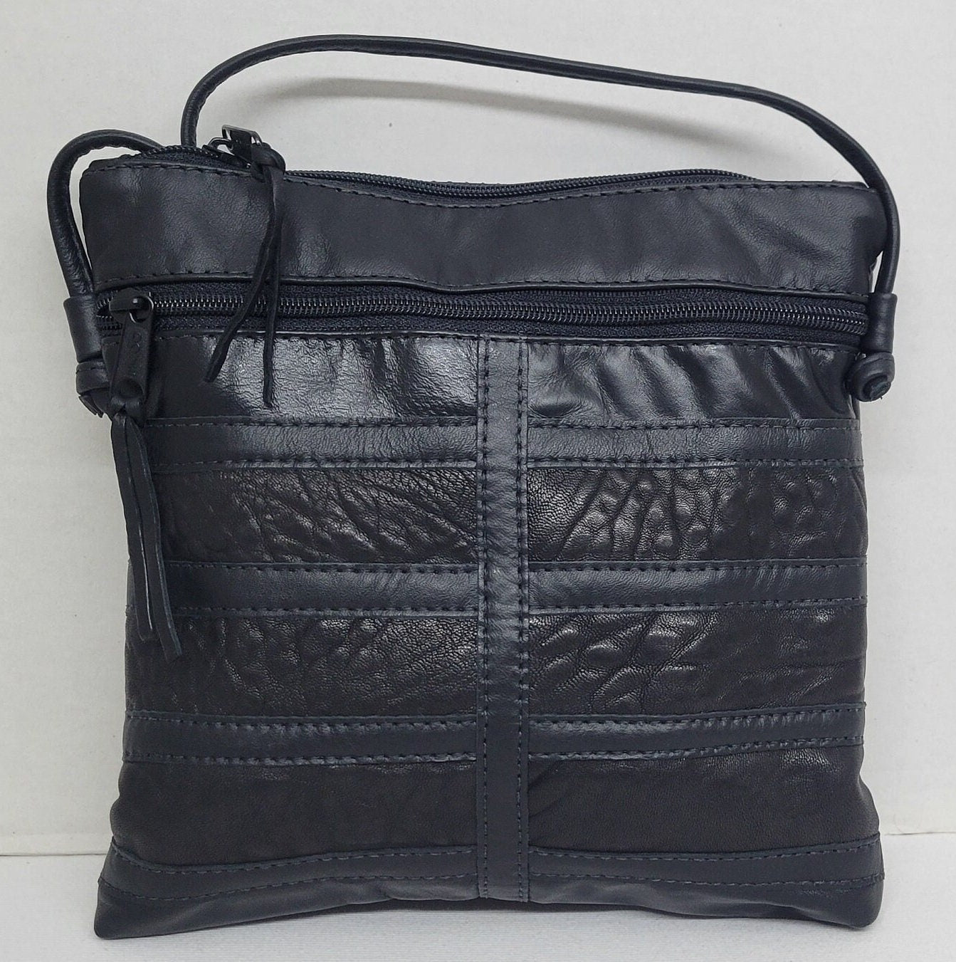 Leather Black&black pach work purse for all. Tejrasila Style#305bk Made in USA. Design for you.