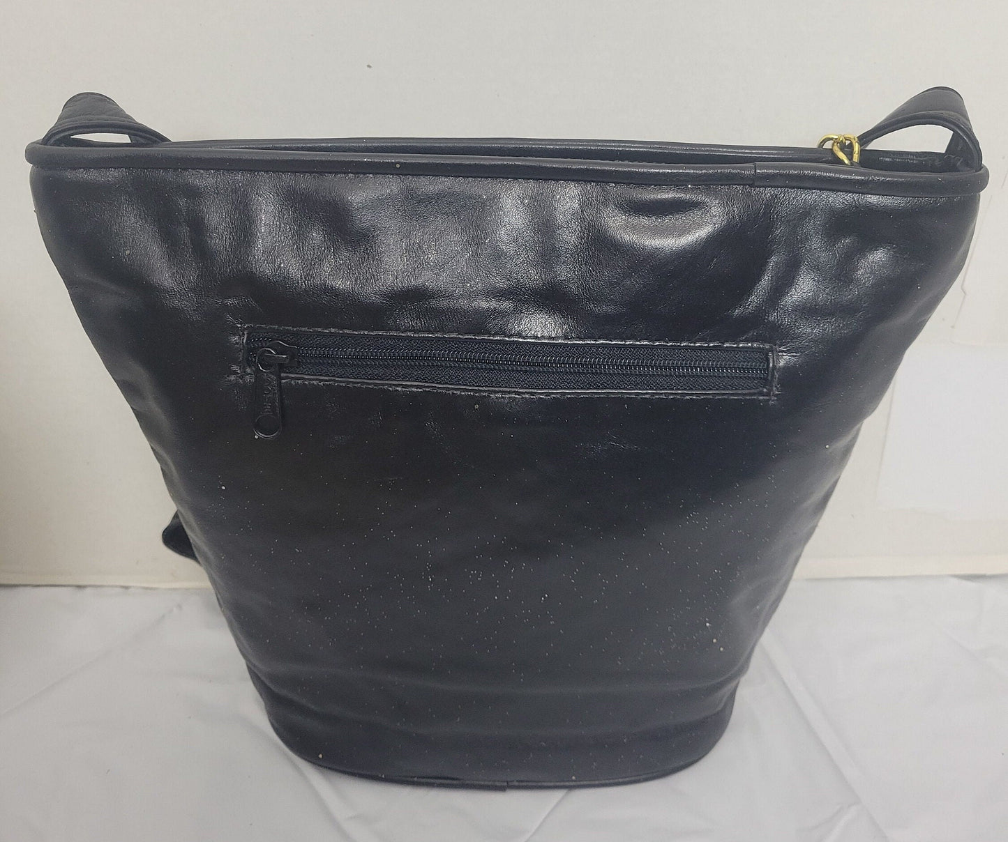 Leather Shoulder Handbag for women. Black with Silver Gold Black Glitters Fabrice Design on front side only. Made In US