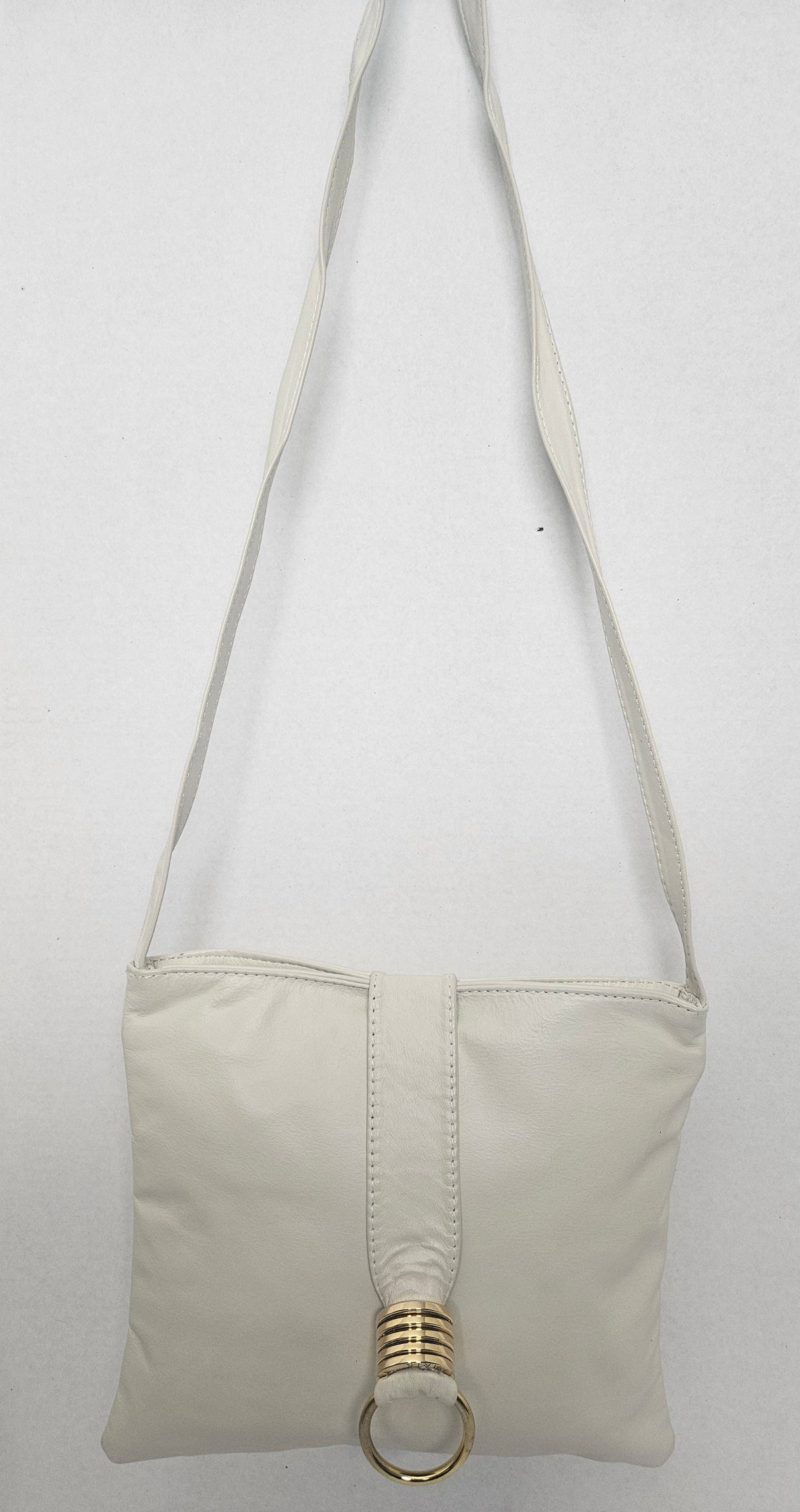 Handmade Leather Crossbody Bag, Gold Ring Detail - USA Made