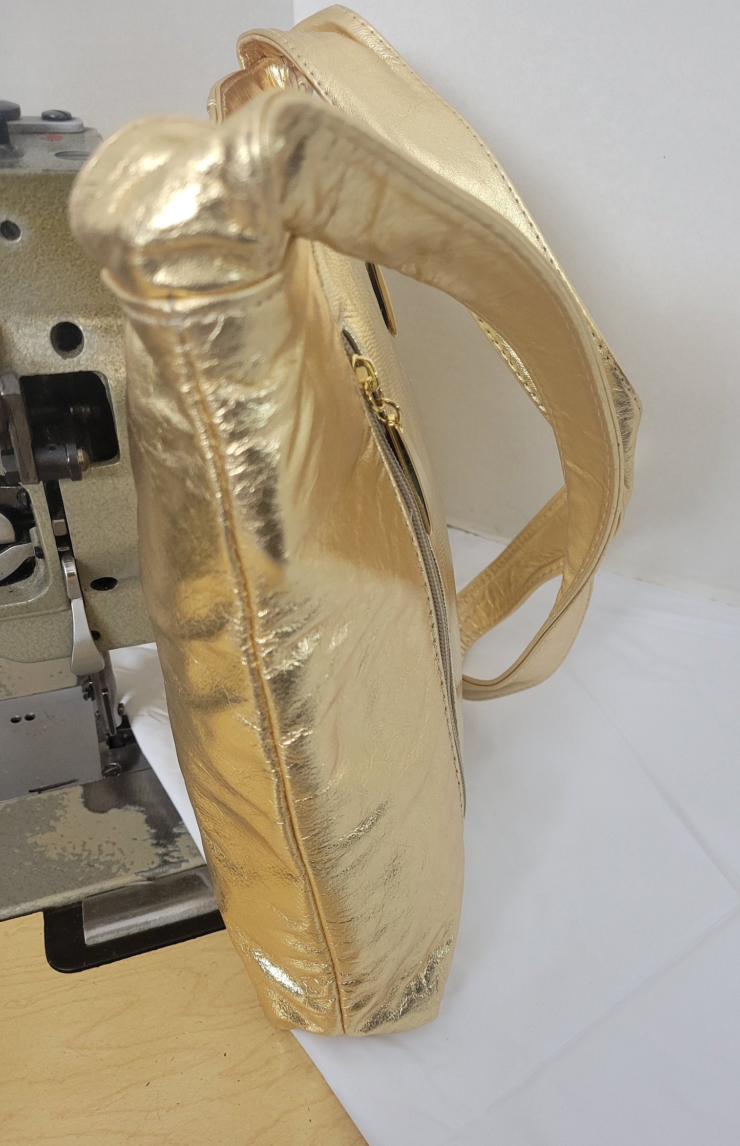 Shining Gold plan with Print Leather Handbag! Two Left and Right Pockets. Made in USA.