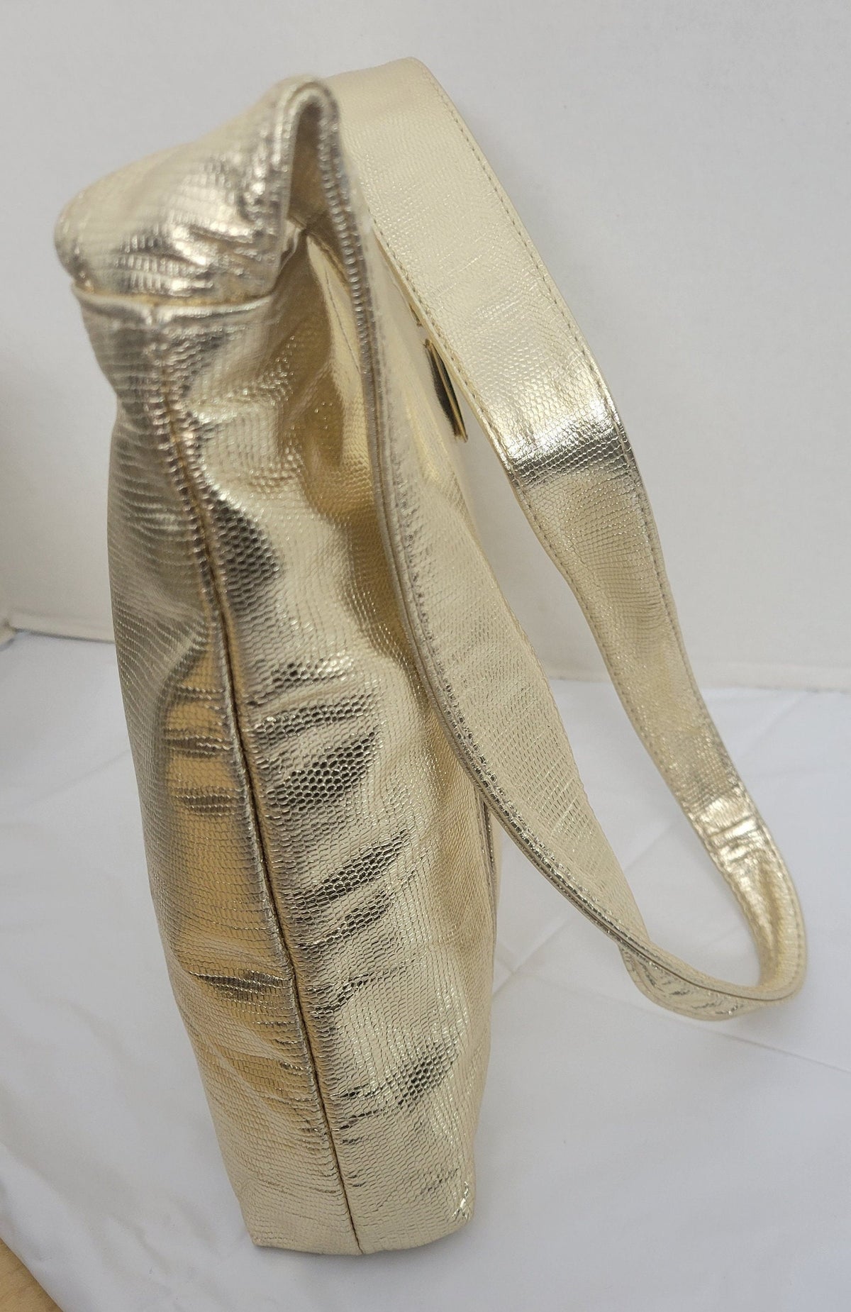 Gold Print Leather Handbag with Pockets - Made in USA