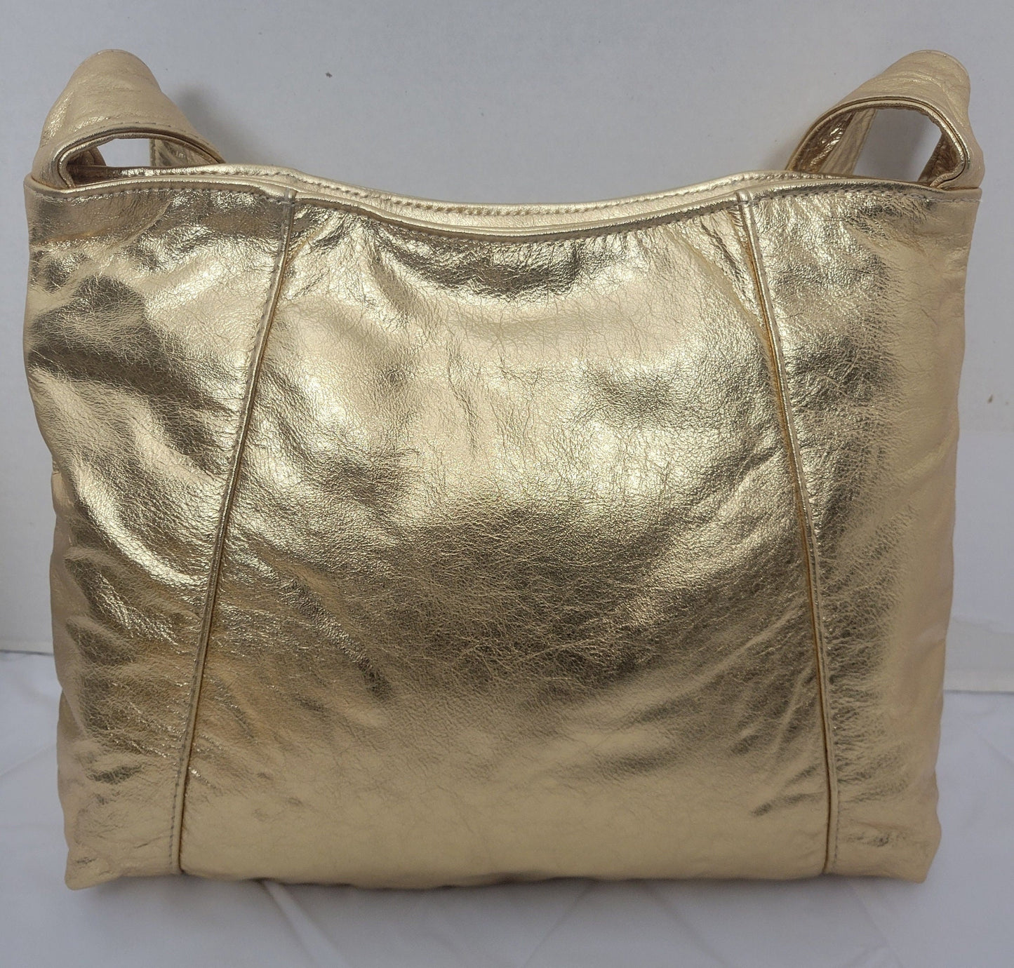 Shining Gold plan with Print Leather Handbag! Two Left and Right Pockets. Made in USA.