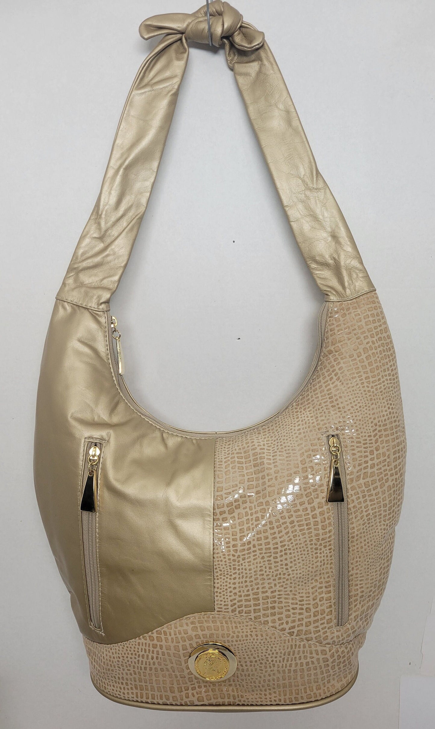Leather Hobo Handbag Large gold mate with Print Leather! Made in USA!