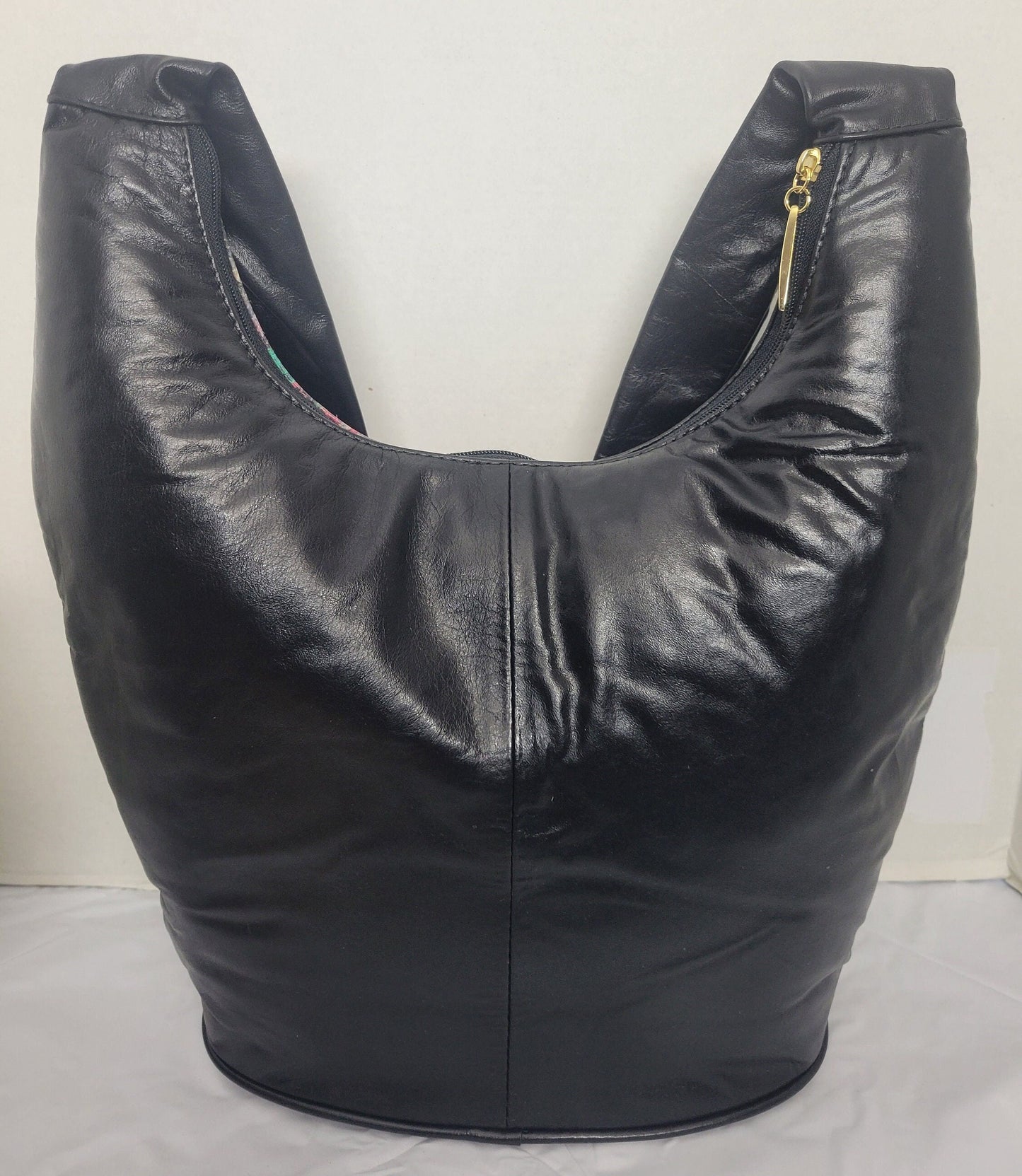 Tejrasila-Black and Purple print with gold metal design Hobo genuine leather handbag!