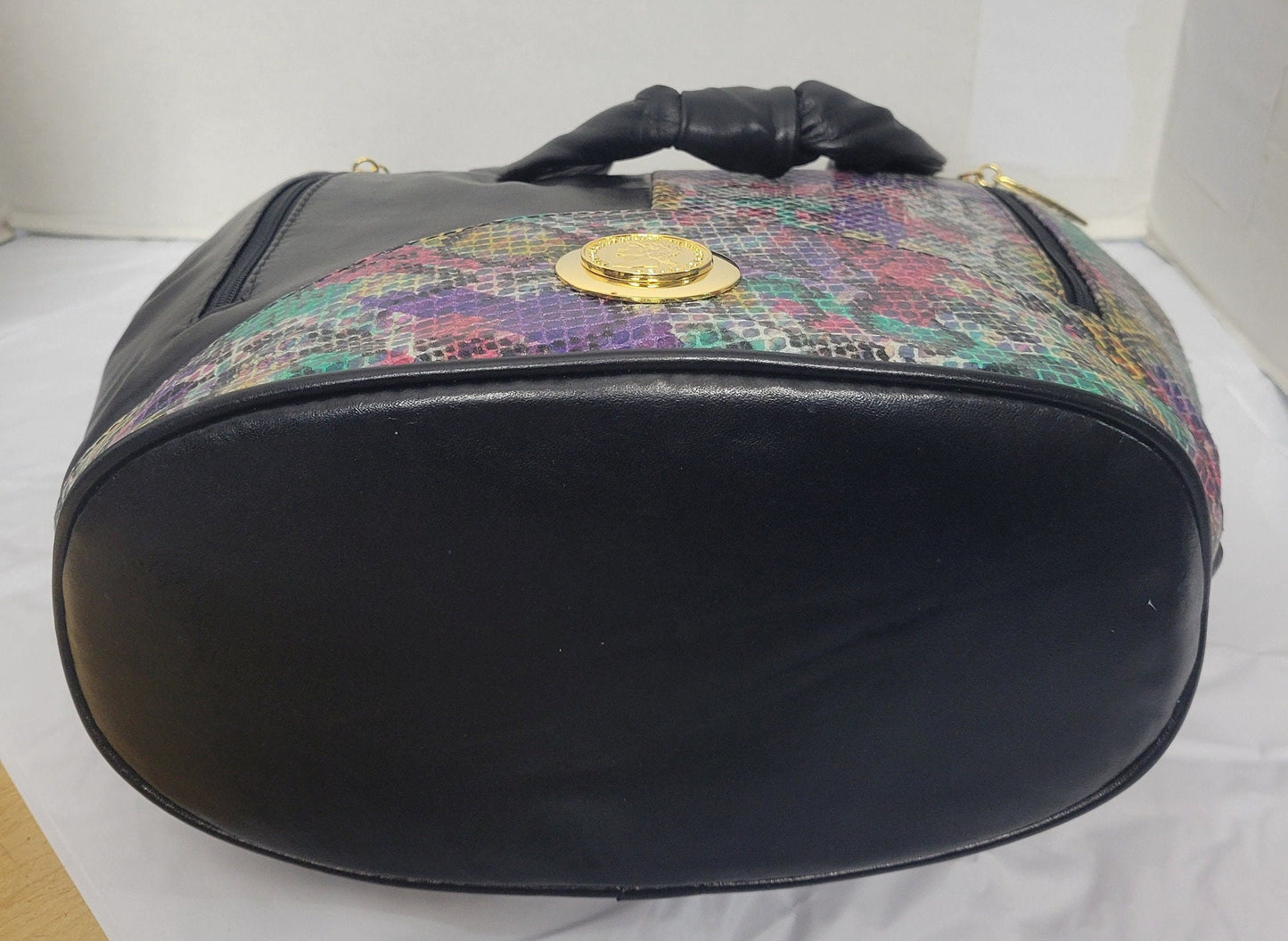 Tejrasila-Black and Purple snake skin print with gold metal design Hobo genuine leather handbag!