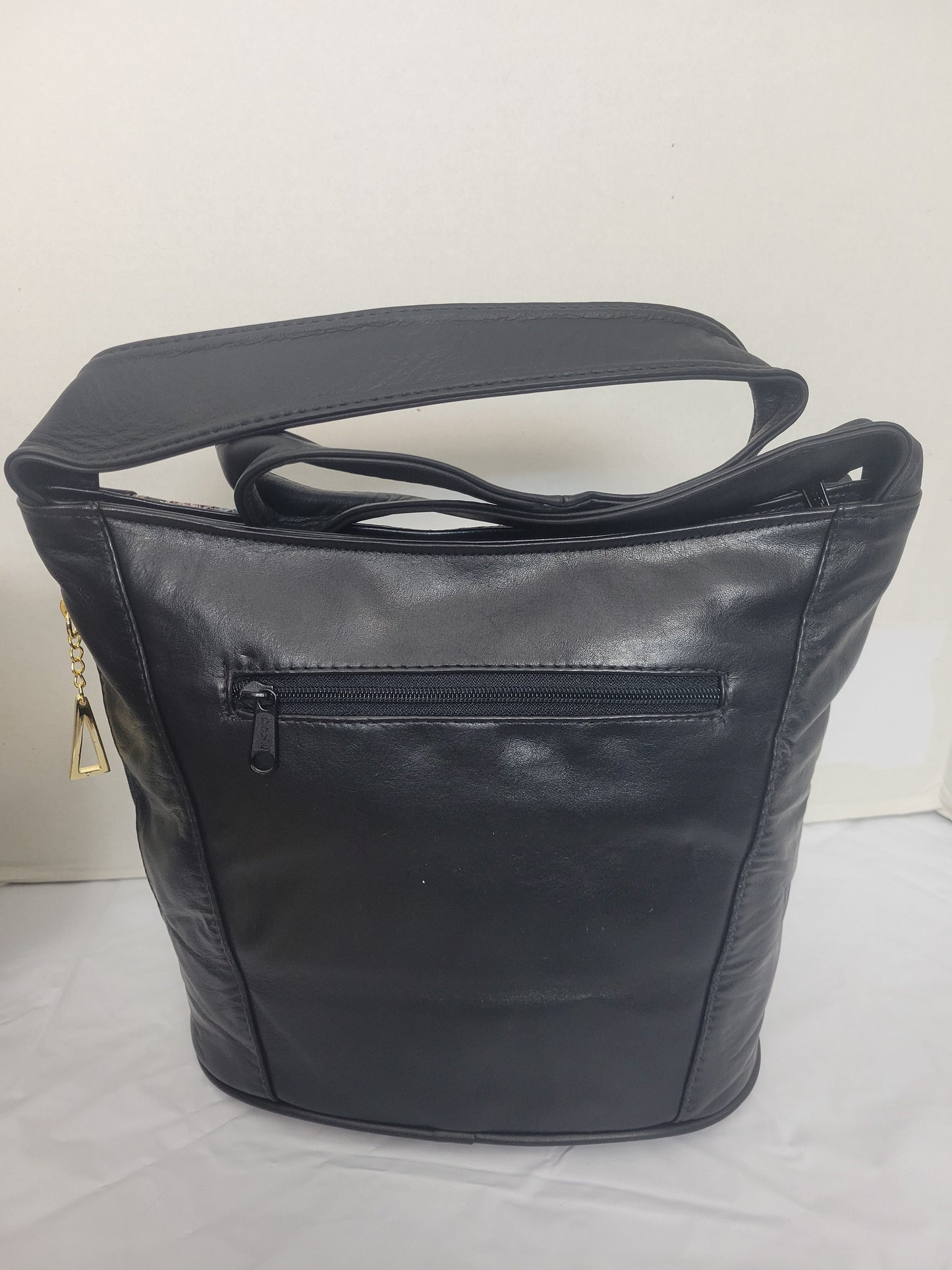 Tejrasila-Black with Purple snake print genuine leather Shoulder handbag! Three outside pockets.Made in USA!