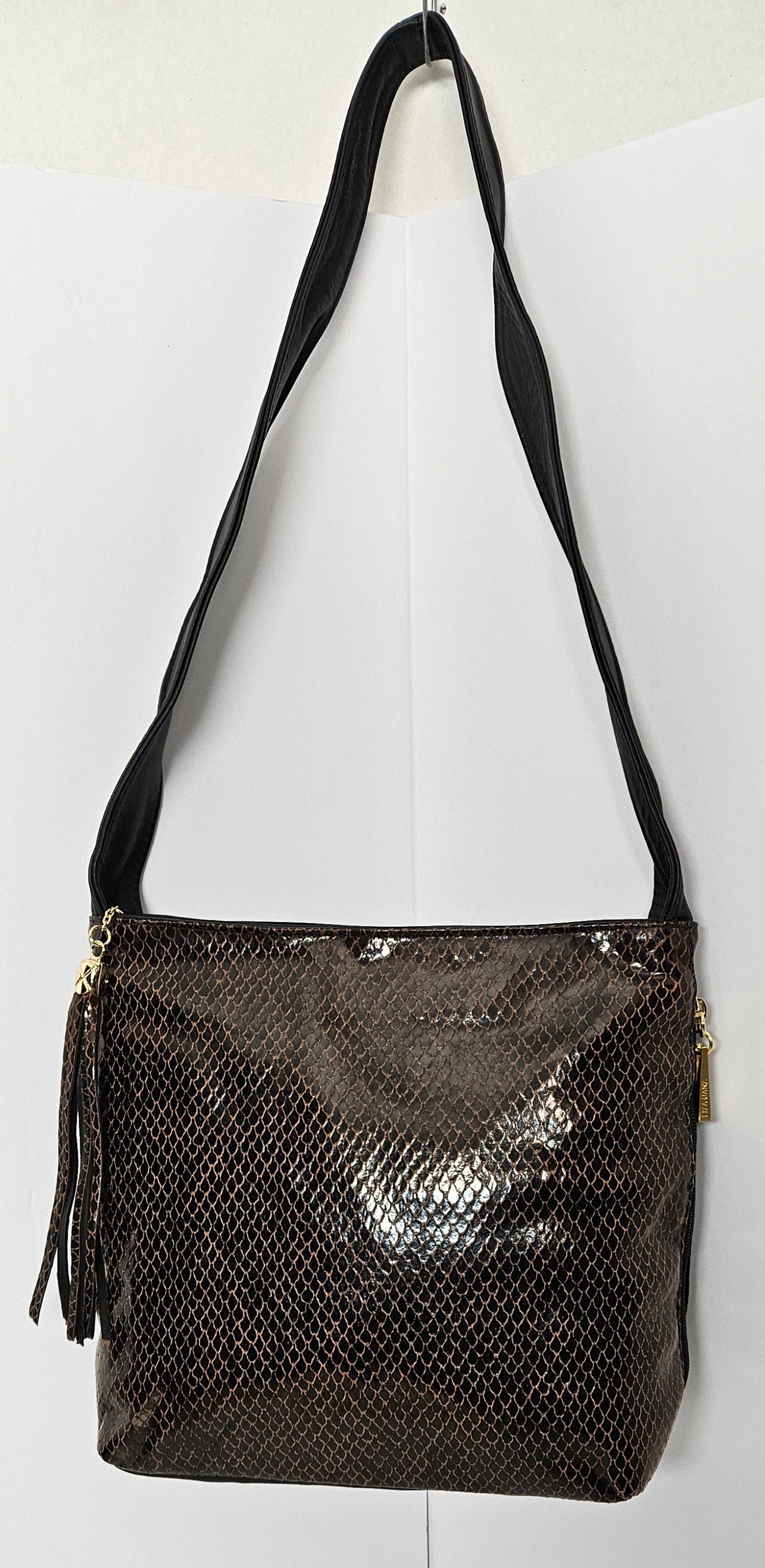 Tejrasila-Gorgeous Brown/Black snakeprint leather handbag!Made in USA!