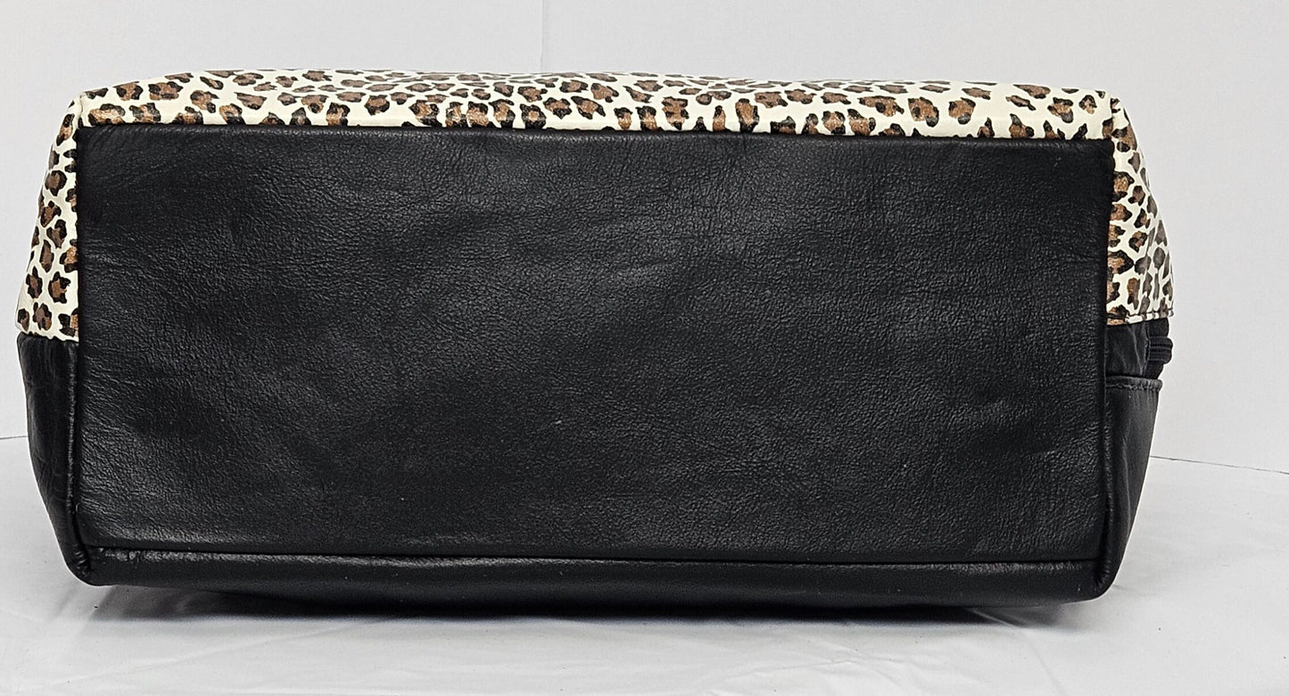 Chocolate beige cheetah print leather handbag!Made in USA!#TR843cbcp.