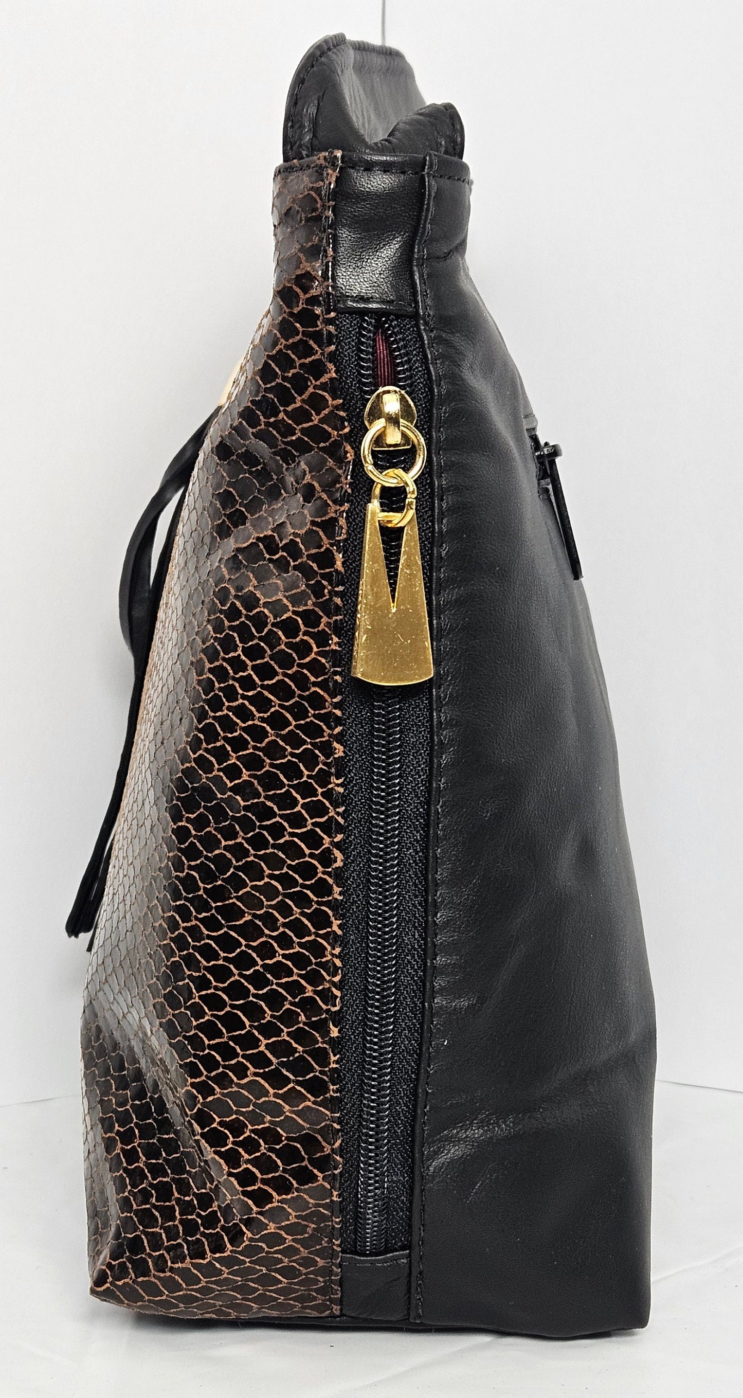 Tejrasila-Gorgeous Brown/Black snake print leather handbag!Made in USA!