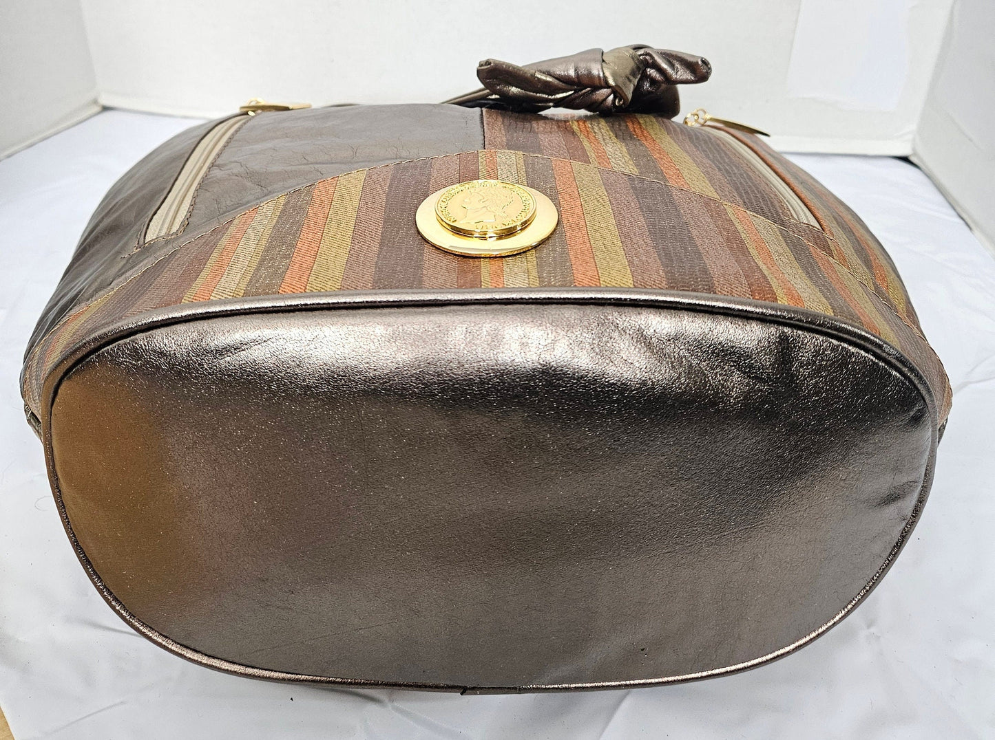 Shining Pewter with multi print leather Hobo Handbag! Made in USA!