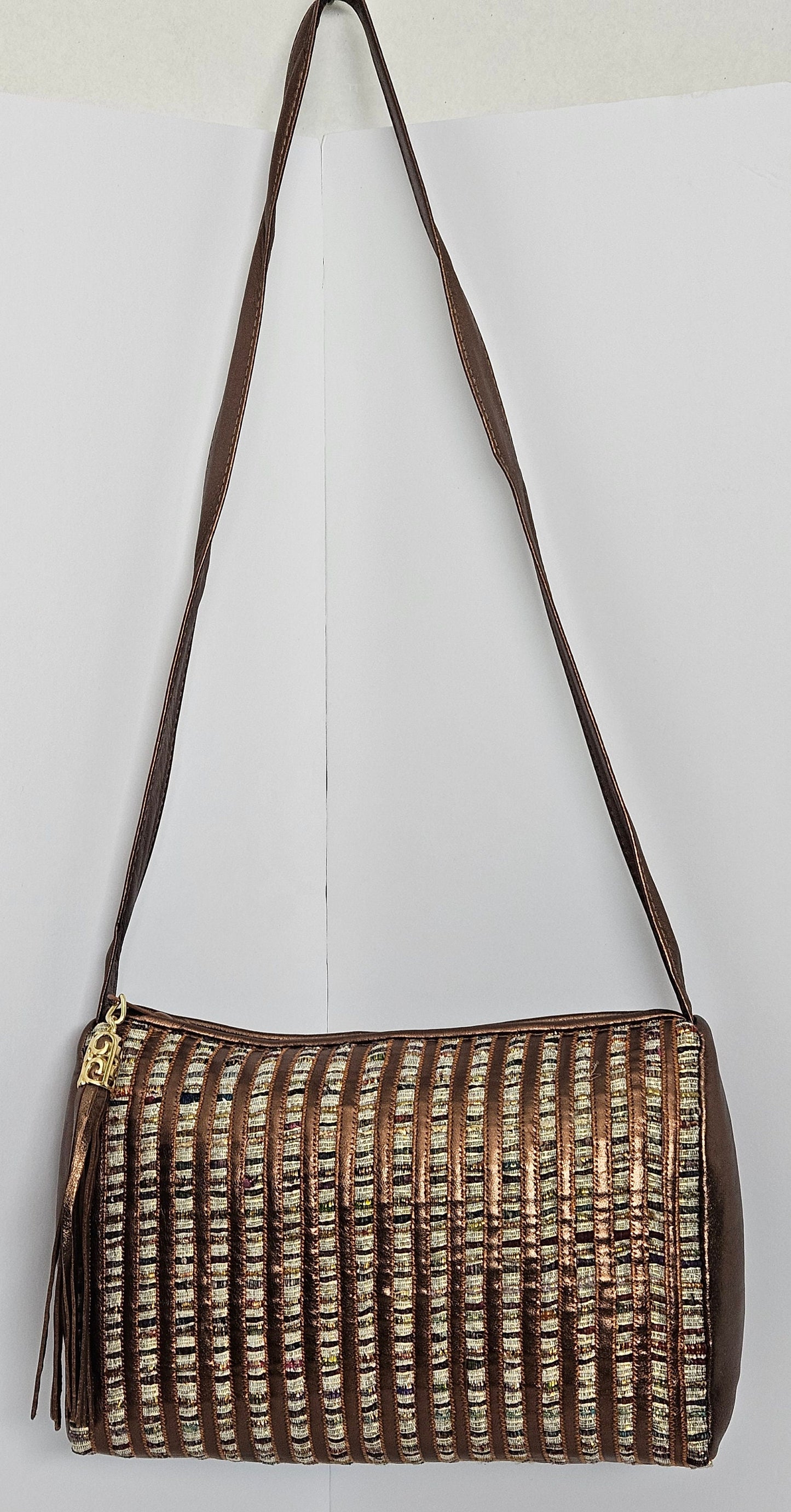 Bronx Shining with Multi Fabrice Zigzag stripes Crossbody Handbag.TR2018Z Purses for girls,women,Genuine Leather Made in USA soft handbag.