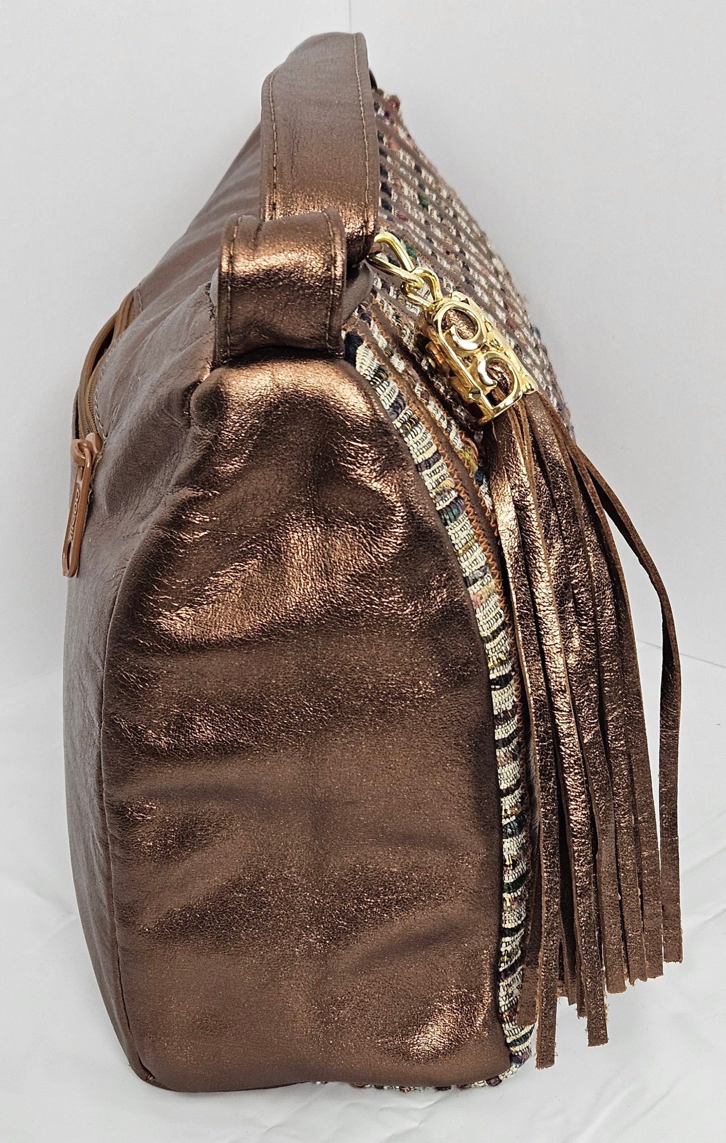 Bronx Shining with Multi Fabrice Zigzag stripes Hand Made Handbag.TR2018Z Purses for girls,women,Genuine Leather Made in USA soft handbag.