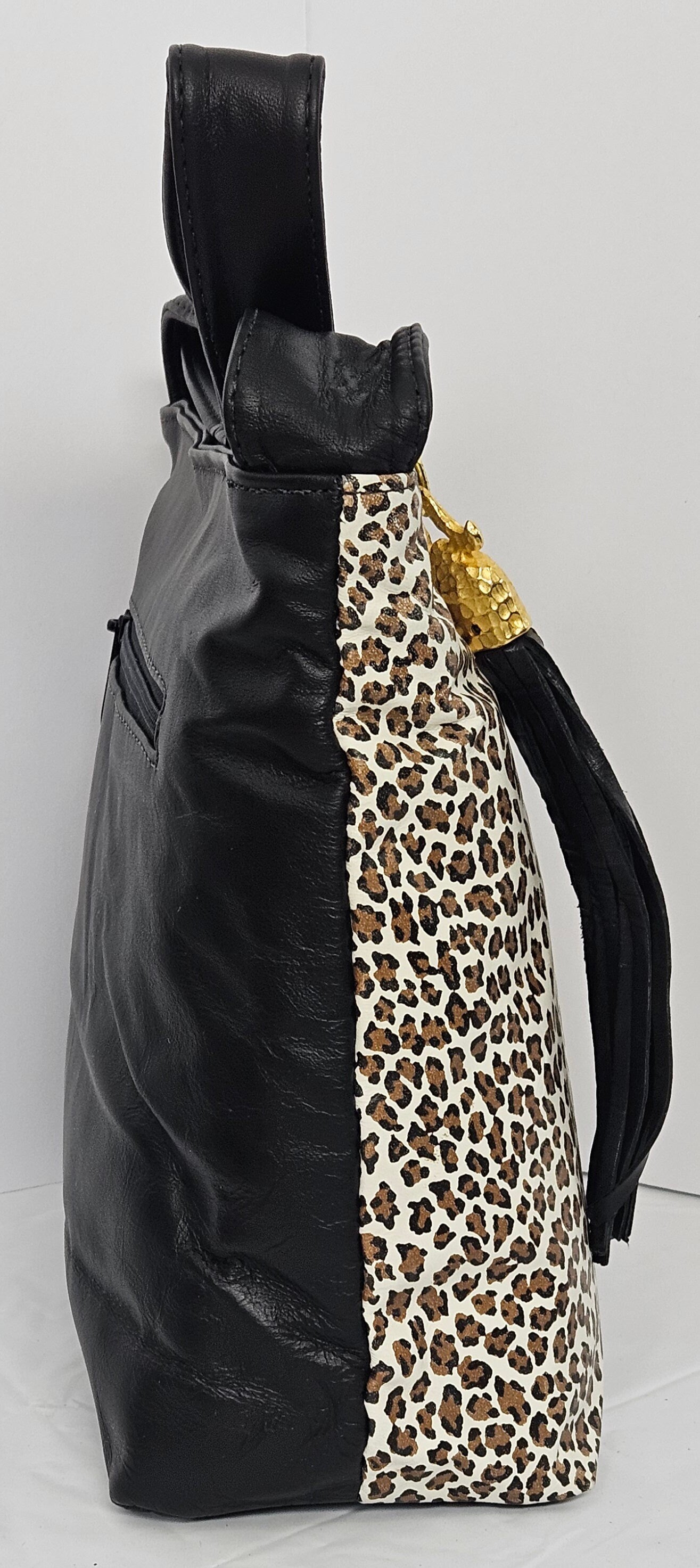 Chocolate beige cheetah print leather handbag!Made in USA!#TR843cbcp.