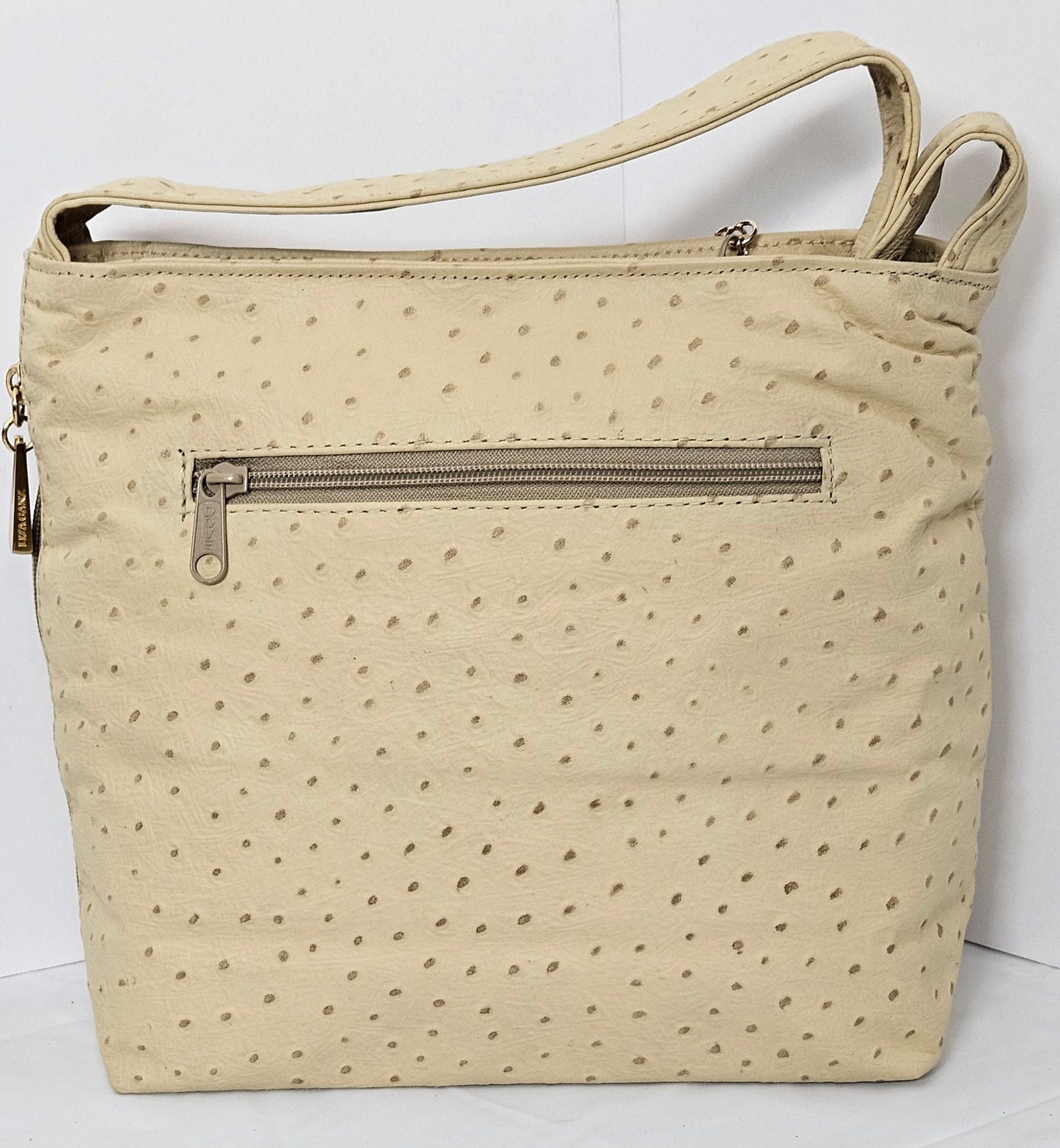 Tejrasila-Gorgeous Ostrich beige leather handbag!Side pocket.Made in USA!