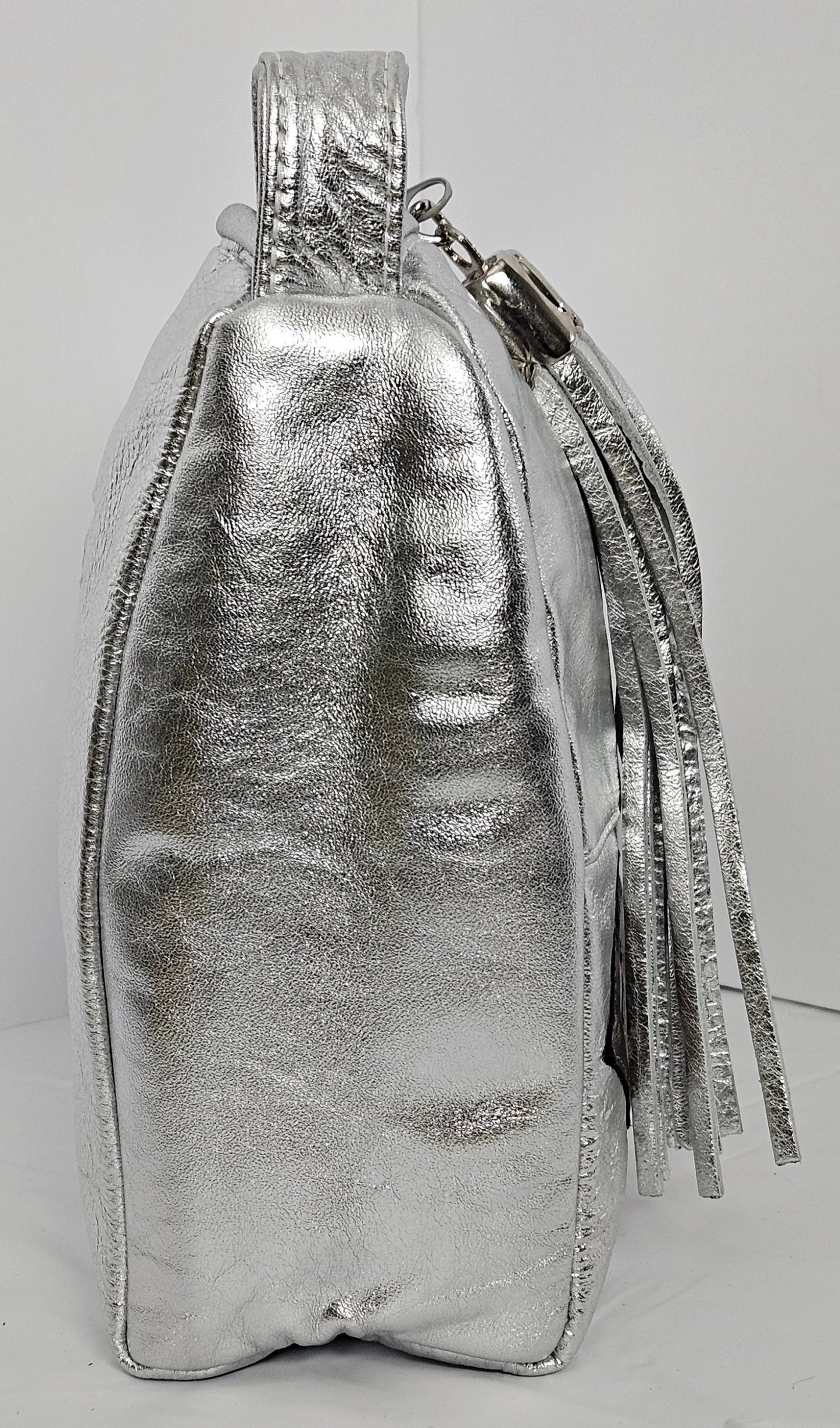 Shining Silver 3-tone diamond cut stich Design Shoulder Handbag.TR2018SDS. Purses for women, Genuine Leather Made in USA.