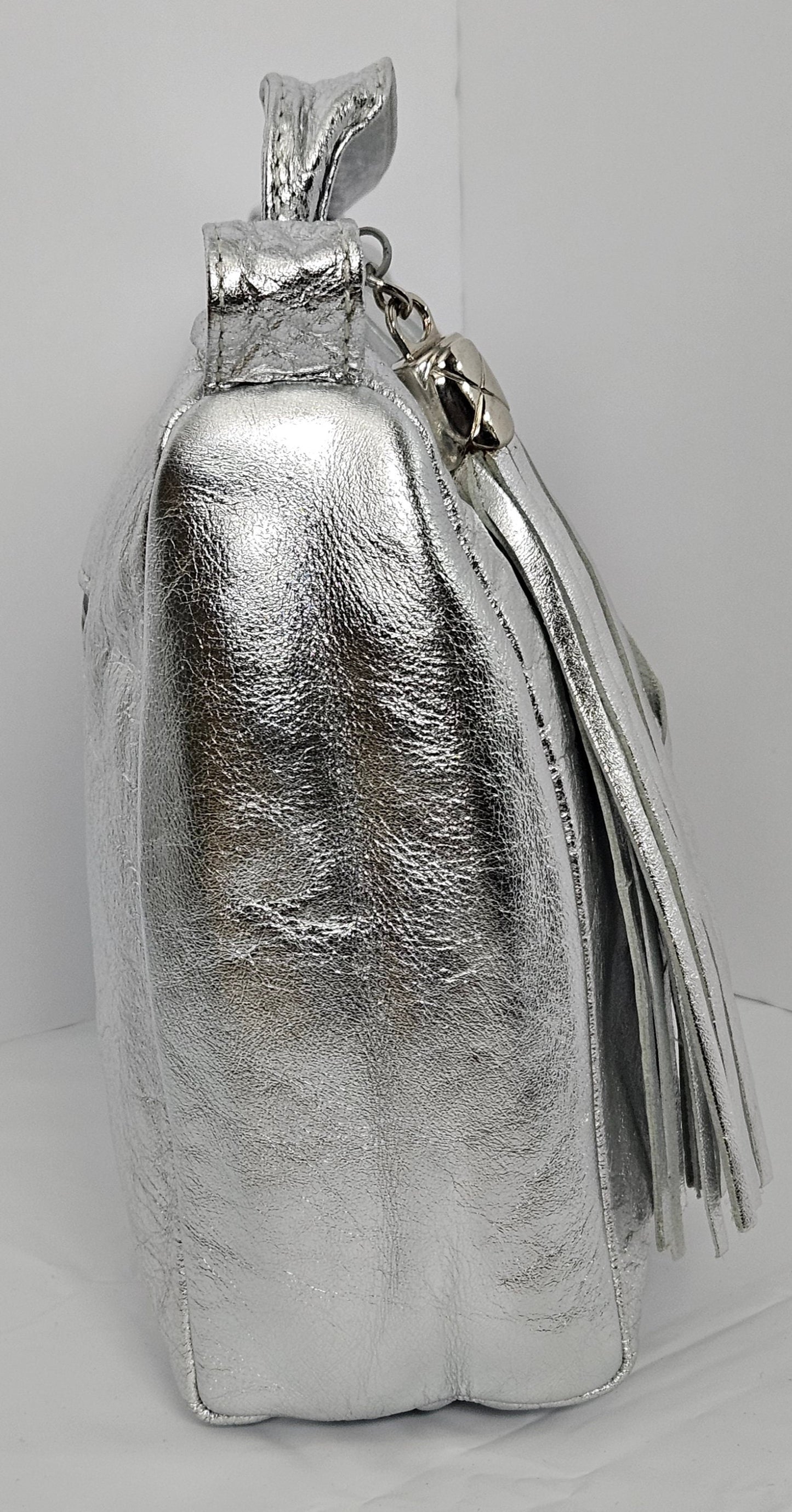 Silver Shining with Grey and Silver Square Zigzag Handbag.TR2018SGQZ Purses for women,Genuine Leather Made in USA.