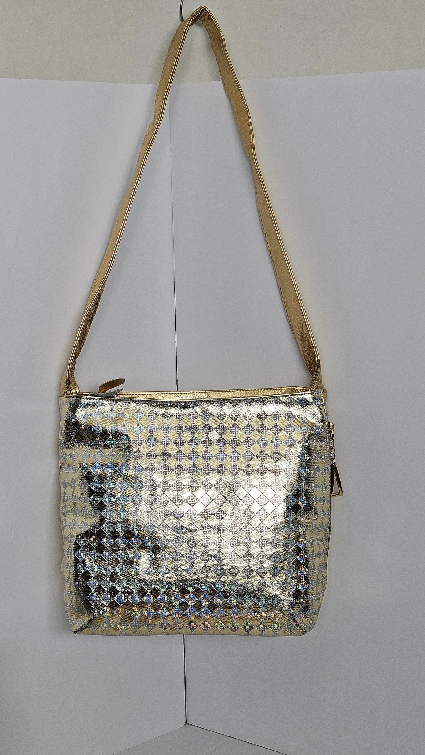 Tejrasila-Gorgeous shining Gold/silver print leather handbag!Made in USA!