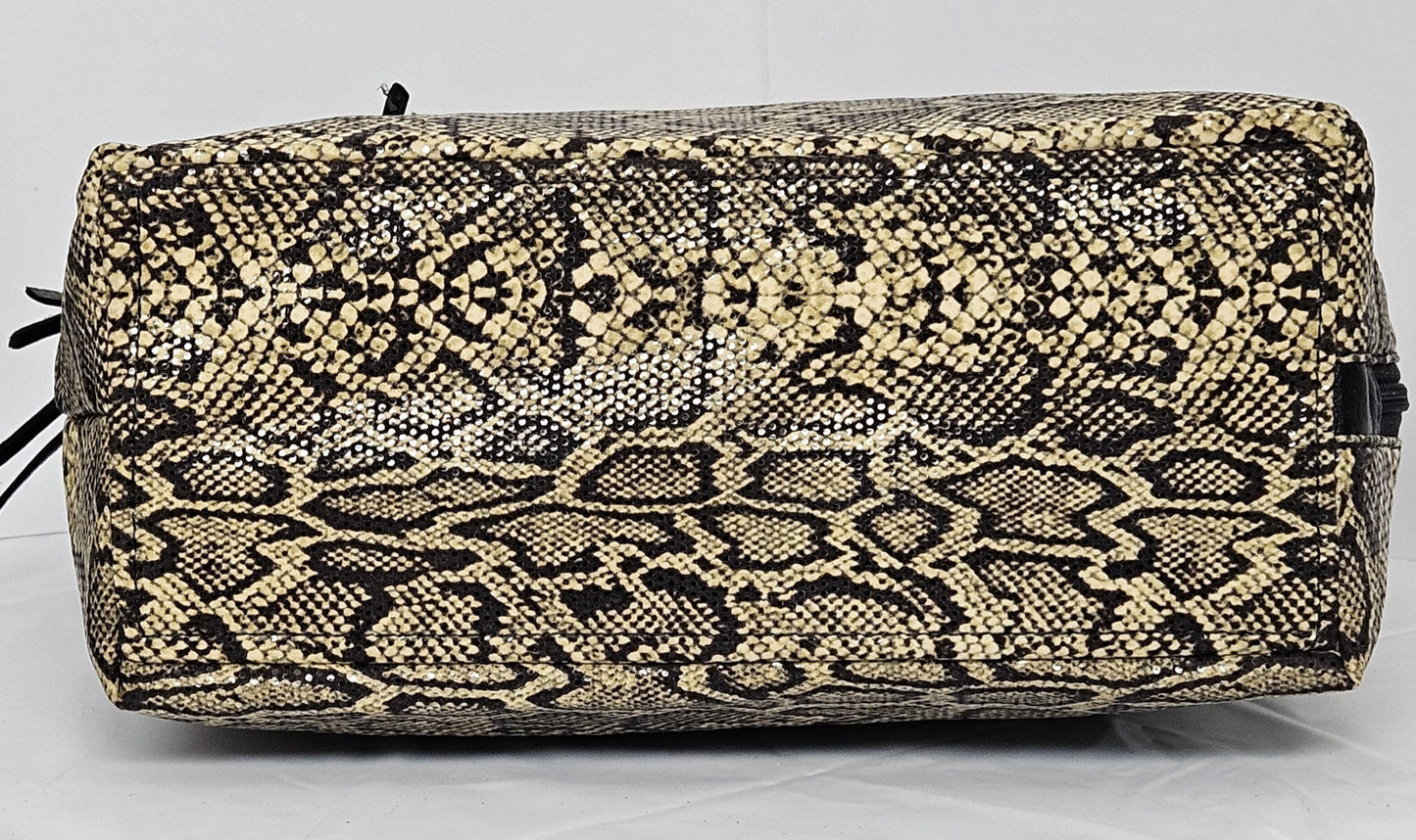 Tejrasila-Gorgeous Black Two-Tone snakeprint fabric with leather Shoulder handbag!Made in USA!