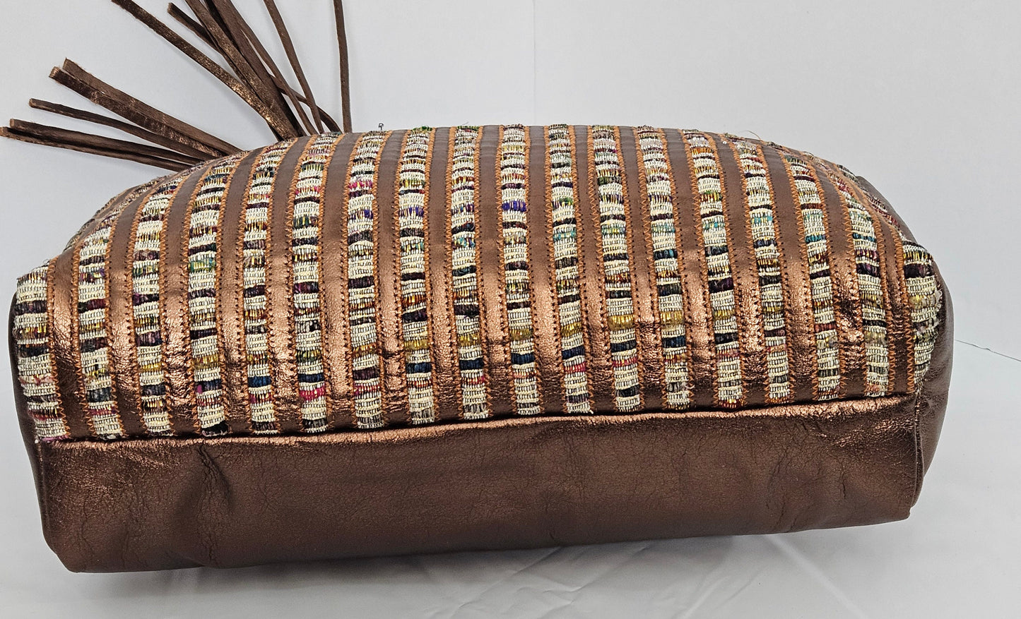 Bronx Shining with Multi Fabrice Zigzag stripes Hand Made Handbag.TR2018Z Purses for girls,women,Genuine Leather Made in USA soft handbag.