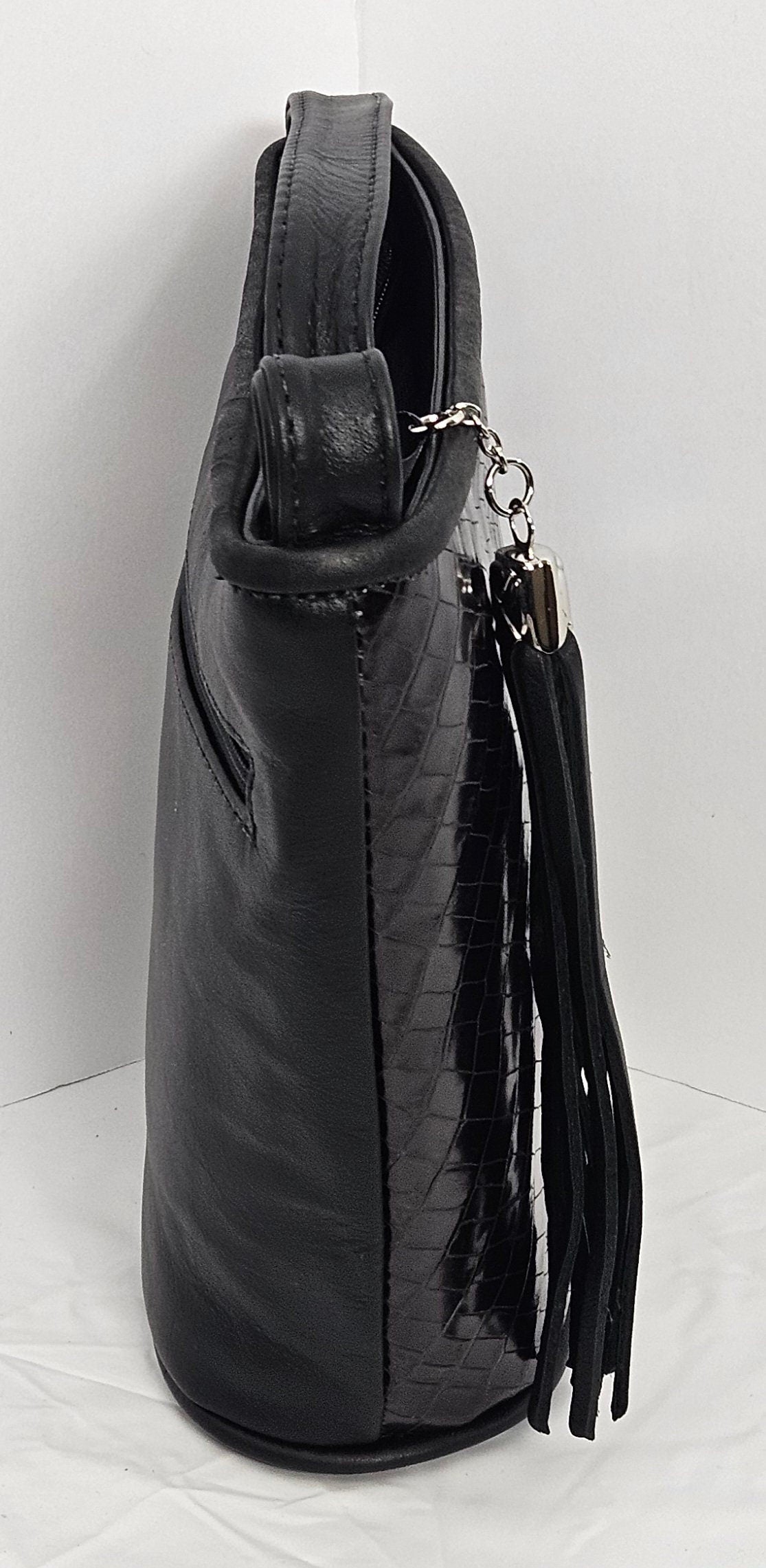 Black Embossed Genuine Leather Handbag.#TR2099Bce,Purses for girls, women,Universal Use handbag,Unique design Made in USA.