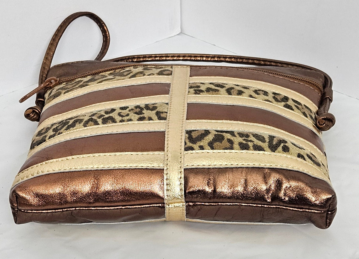 Bronze Leopard Patchwork Leather Crossbody Bag, USA Made
