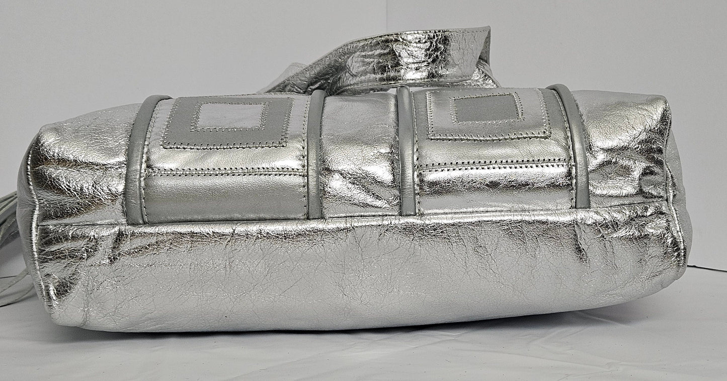 Silver Shining with Grey and Silver Square Zigzag Handbag.TR2018SGQZ Purses for women,Genuine Leather Made in USA.