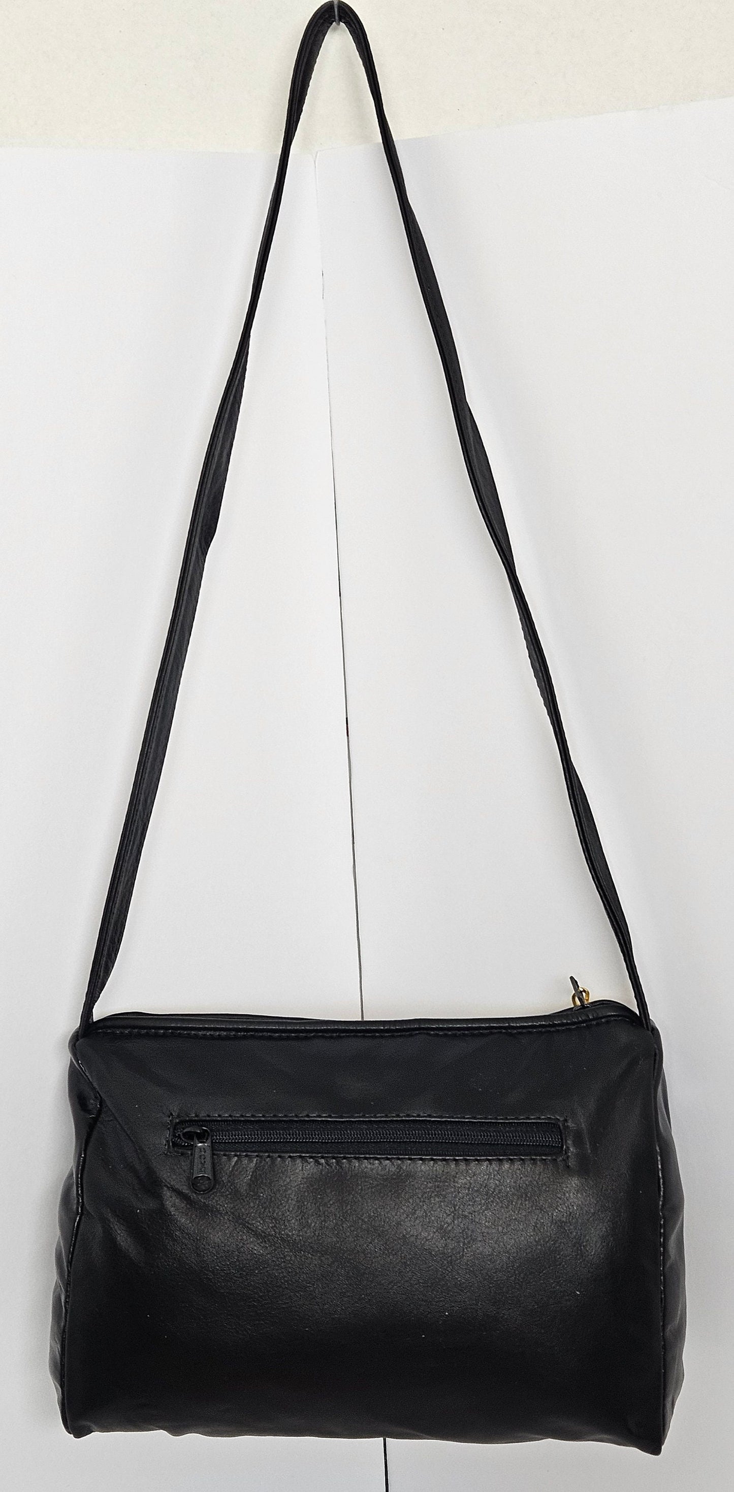 Black Patton with Champagne Stripe Zigzag Genuine Leather Crossbody Handbag#TR2018BCZ for women,girls, Soft Universal Use. Made in USA