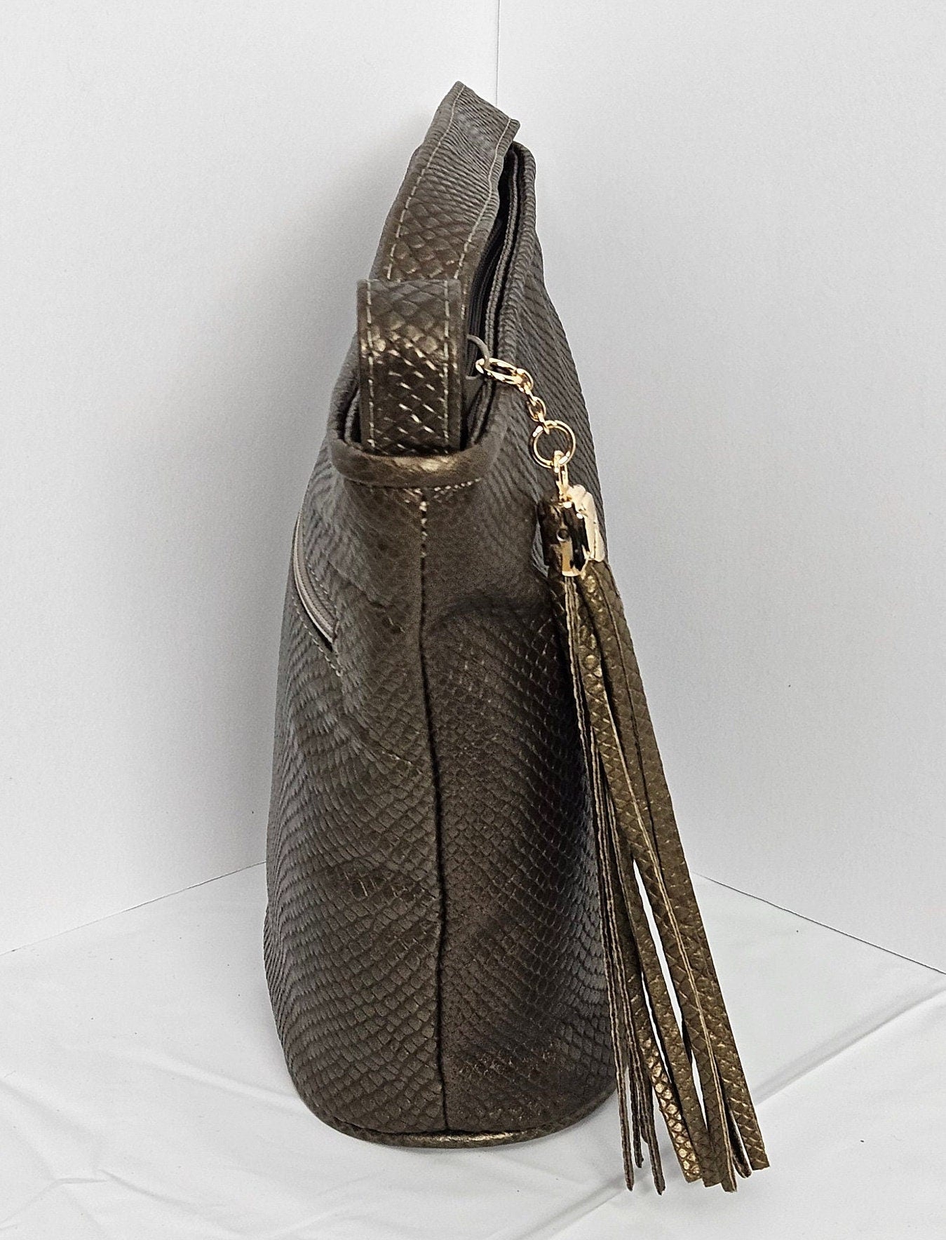 Pewter Snakeprint Genuine Leather Handbag.#TR2099PP,Purses for girls, women,Universal Use Soft handbag,Fashion Unique design Made in USA