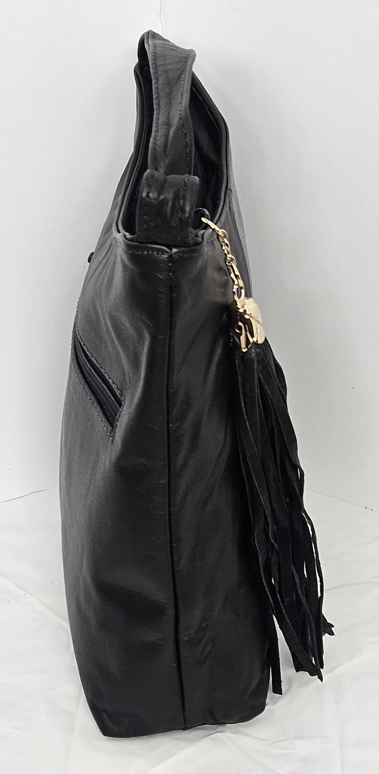 Black Leather Crossbody Handbag, Half & Half Design, Made in USA