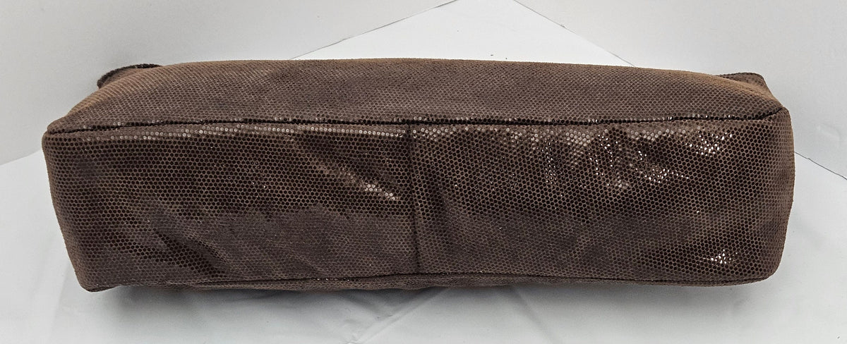 Brown Print Leather Shoulder Handbag - Made in USA