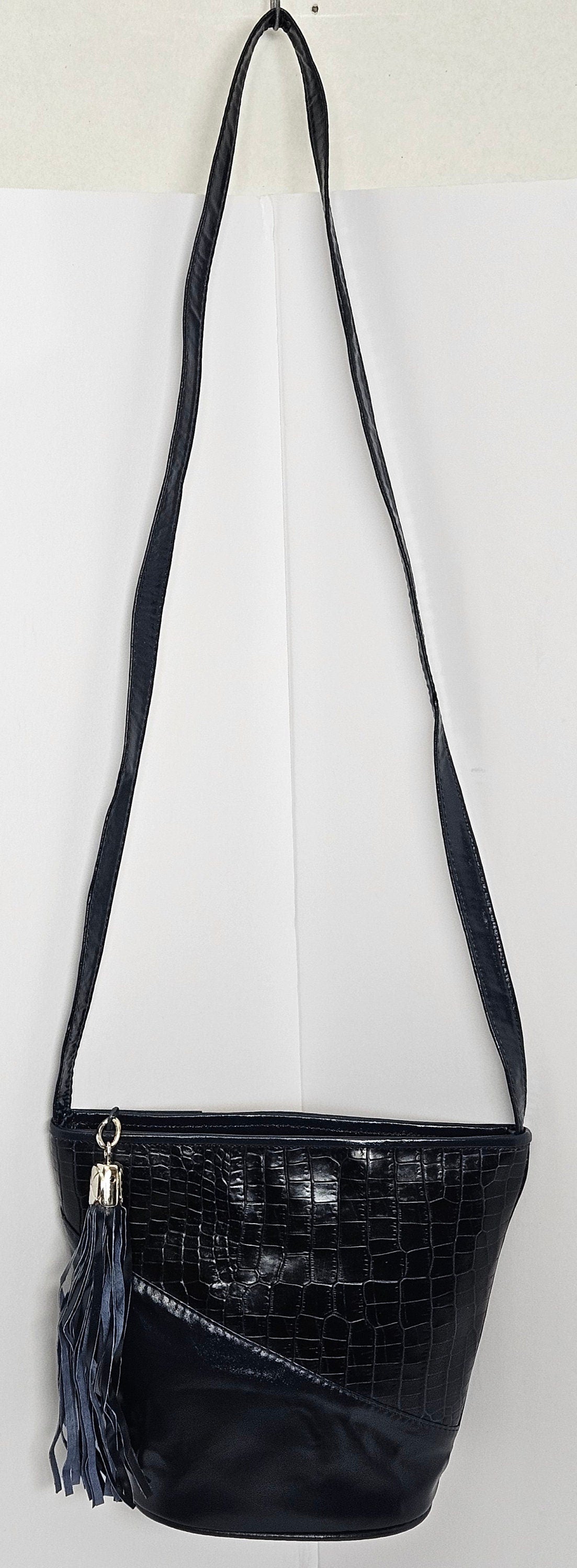 Navy triangle Crocodile and plain Embossed Genuine Leather Handbag.#TR2099Ntc, for girls,women,Universal Use,Unique design. Made in USA.