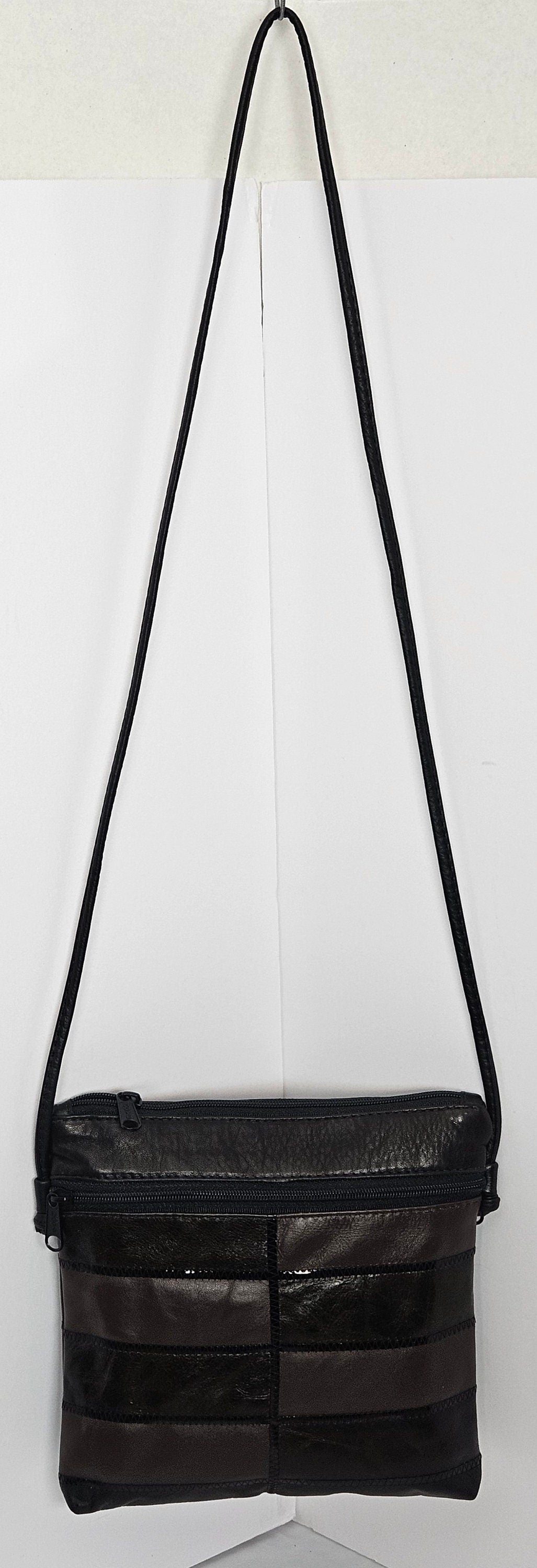 Black with chocolate brown leather Zigzag work purse for Women,girls,and all. #305-2Bcbz.Design for you.Made in USA.