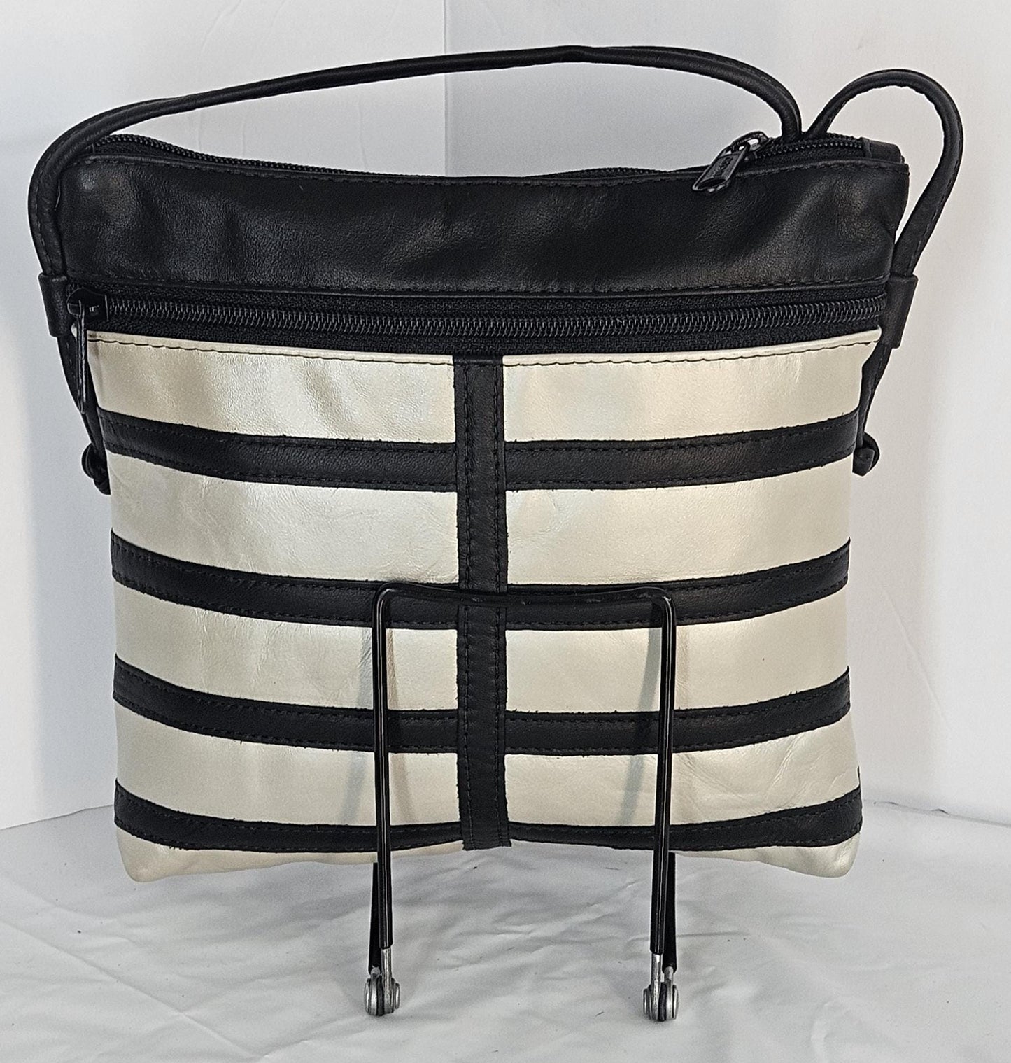 Black and cream Luxury Genuine leather patchwork purse for Women,girls,and all. #305Bcp.Design for you.Made in USA.