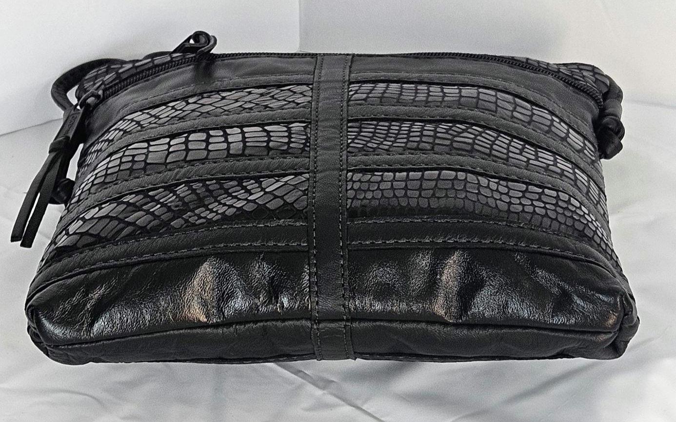 Black Leather Patchwork Crossbody Purse, Made in USA