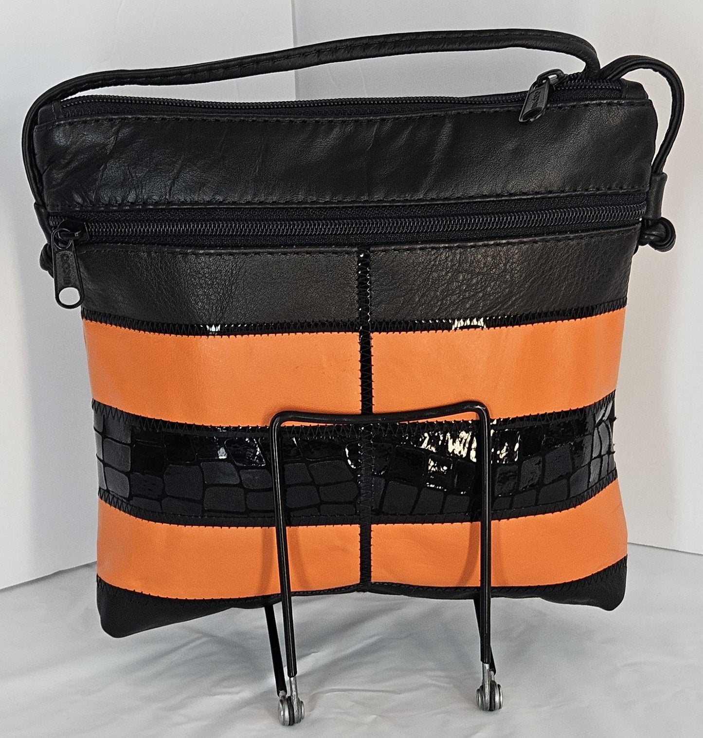 Black & Orange Leather Crossbody Bag, USA Made