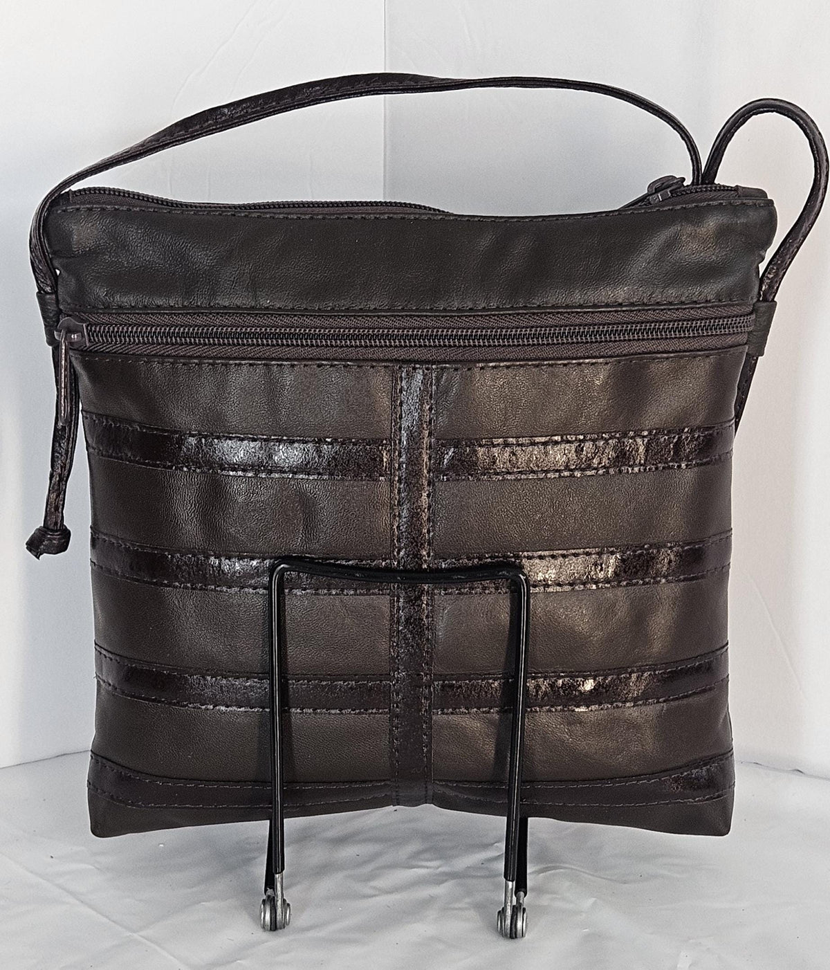 Brown Leather Patchwork Crossbody Purse - Handmade in USA