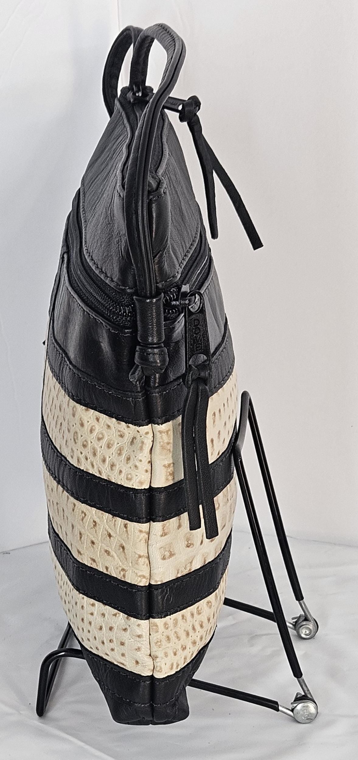 Cobra Print Leather Crossbody Purse: Black & Cream Patchwork, Made in USA