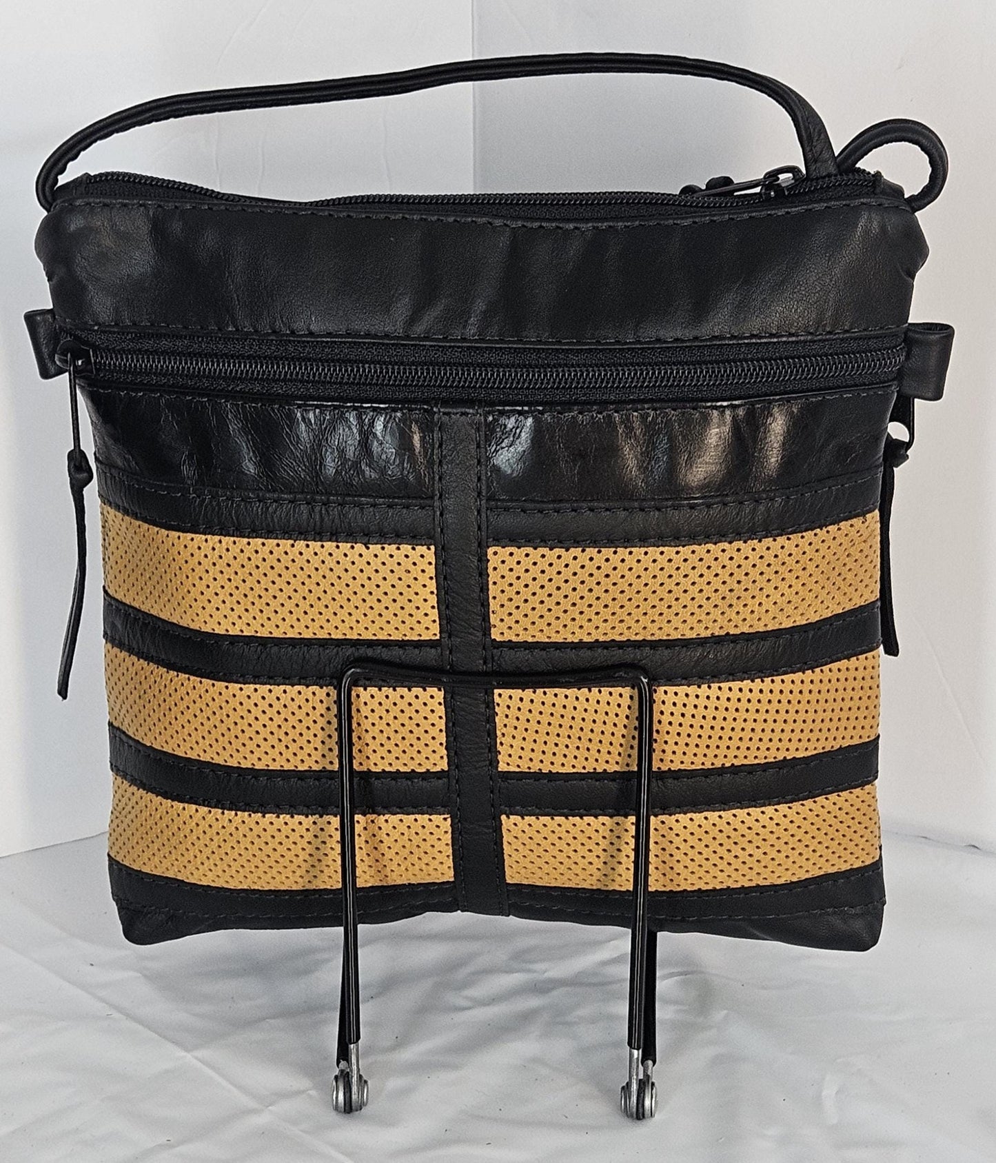 Black and Yellow Leather Patchwork Crossbody Bag, USA Made