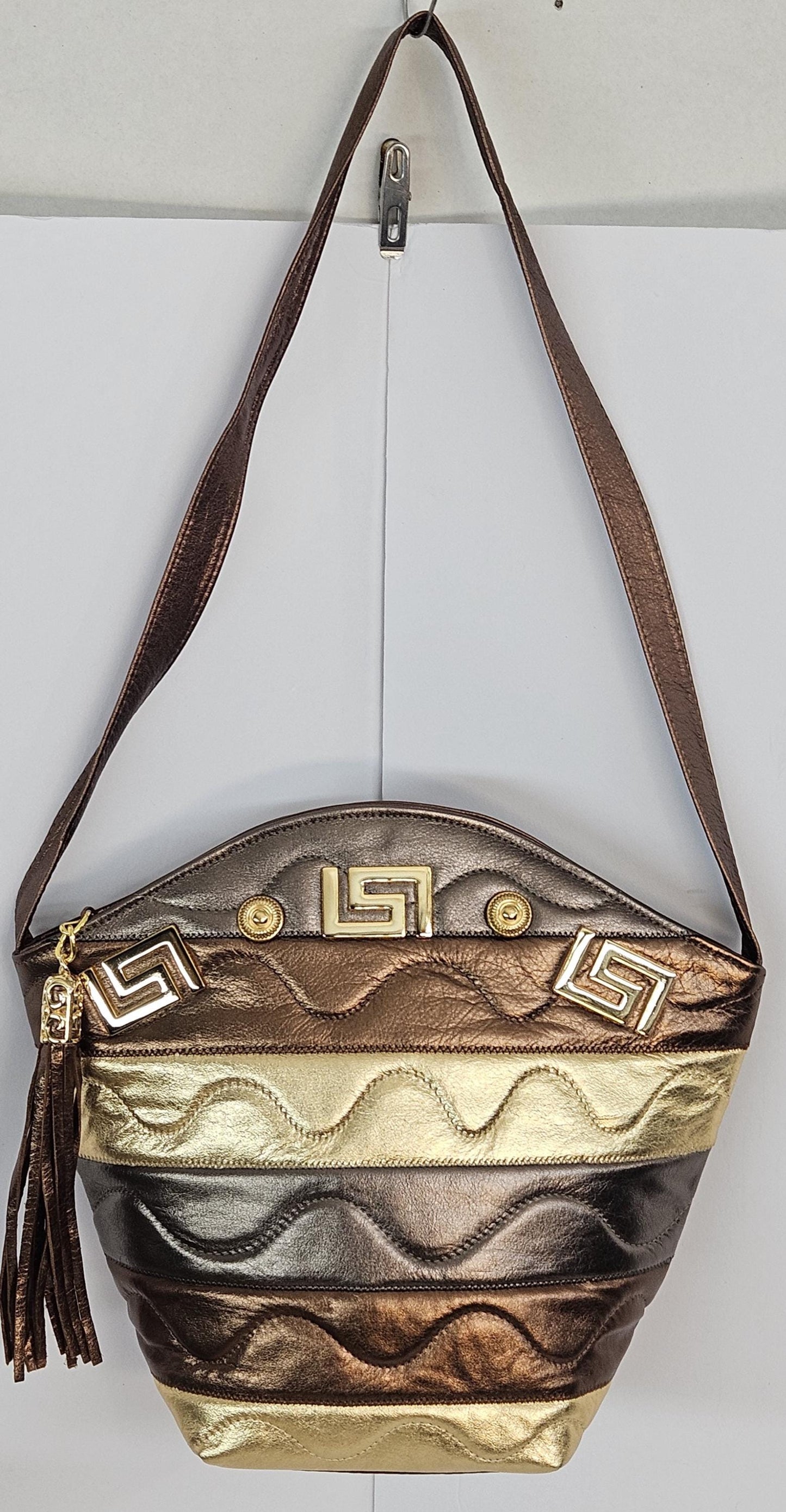 Gold Z and Butten metal design on Triton Luxury Genuine Leather Handbag for women Universal Use.#TR9047-zstri-t Made in USA!