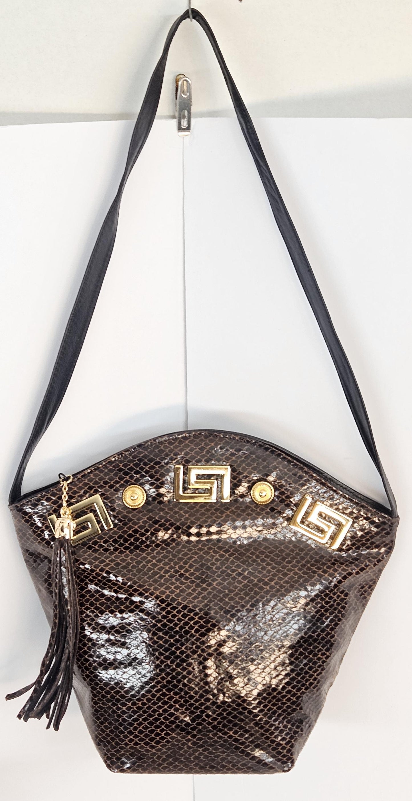 Black with chocolate Luxury Genuine Leather Handbag for women Universal Use.#TR9047-zbc Gold Z and Butten metal design.