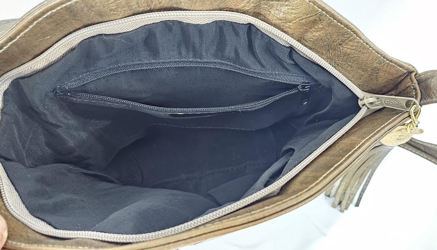 Gold mate pewter Bottom Print Luxury Genuine Leather Handbag for women Universal Use.#TR9047-zgm Gold Z and Butten metal design.