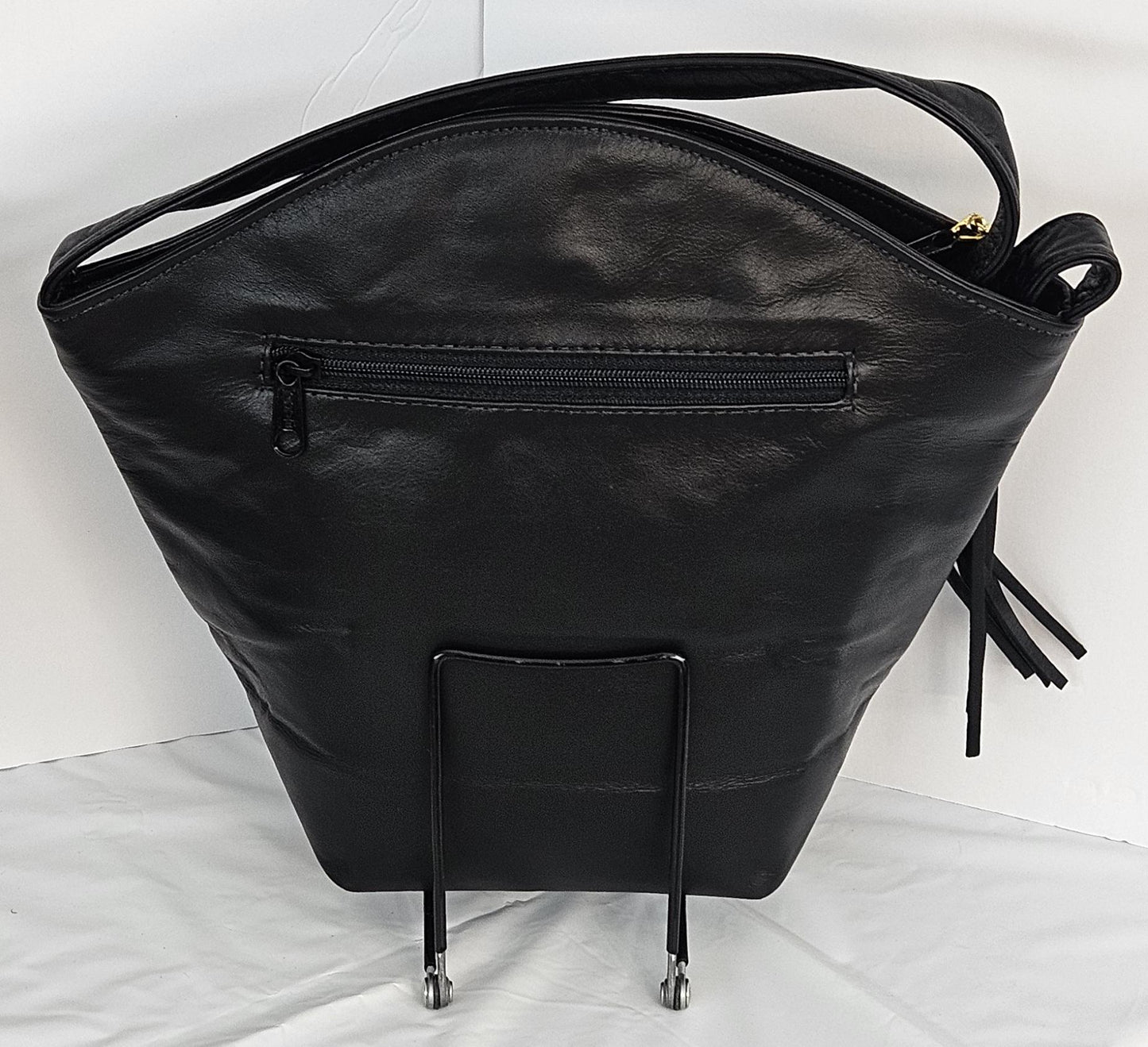 Black with black Print Luxury Genuine Leather Handbag for women Universal Use.#TR9047-zbbk Gold Z and Butten with tassel drop metal design.