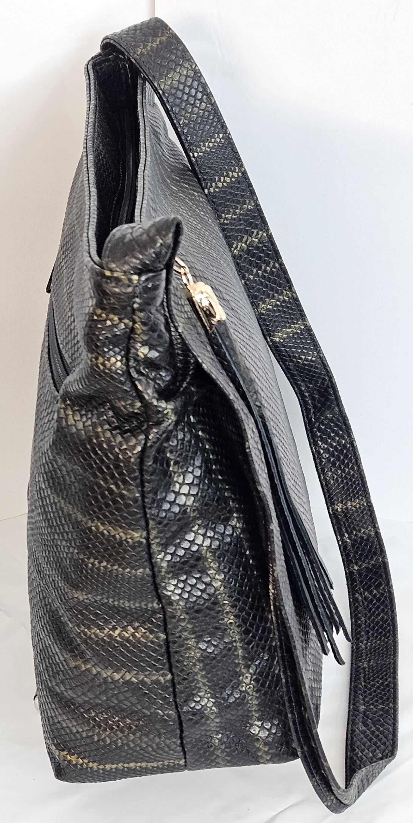 Tejrasila-Gorgeous Pewter Two-Tone print Genuine leather handbag!Tr843 Side pocket.Made in USA!