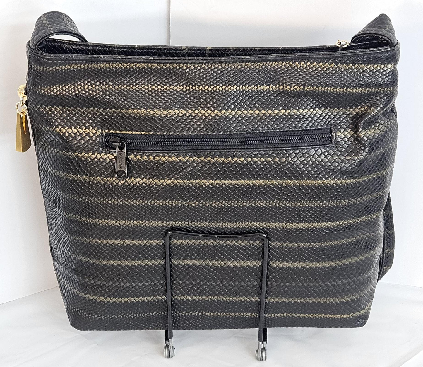 Tejrasila-Gorgeous Pewter Two-Tone print Genuine leather handbag!Tr843 Side pocket.Made in USA!