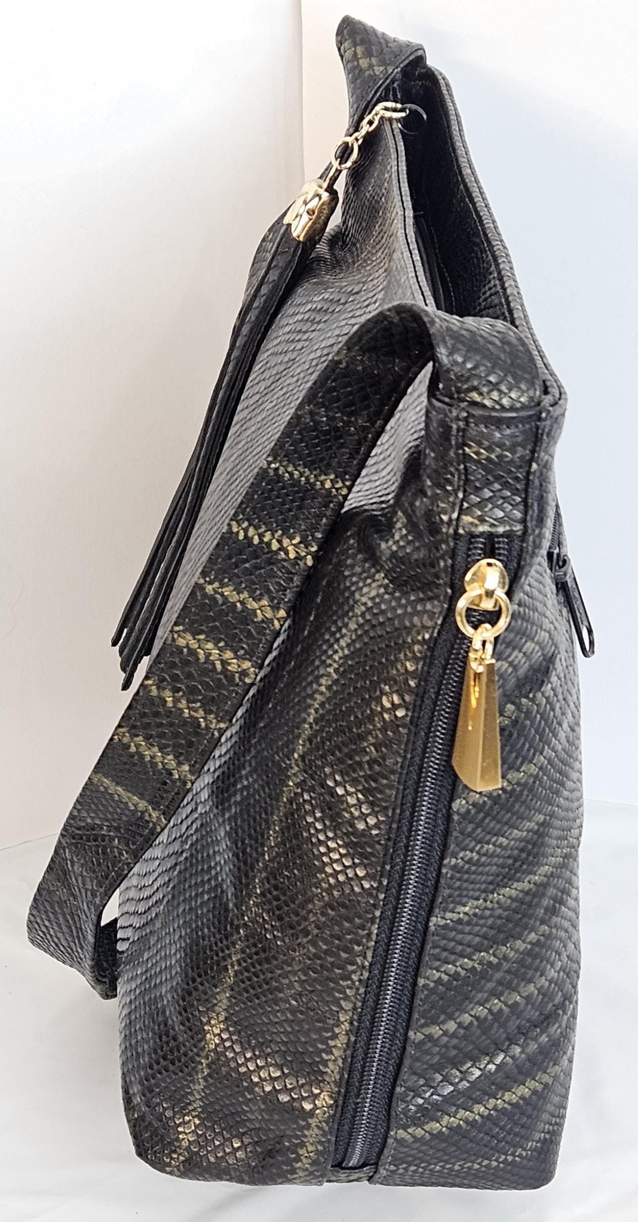 Tejrasila-Gorgeous Pewter Two-Tone print Genuine leather handbag!Tr843 Side pocket.Made in USA!